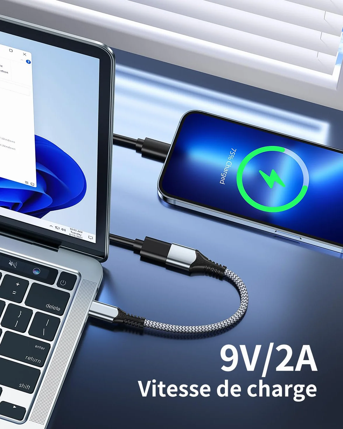 ANDTOBO Adaptateur USB C vers USB 3.0 OTG, Câble Thunderbolt3 pour iPhone 15 Pro Max, Samsung Galaxy S23, MacBook Pro