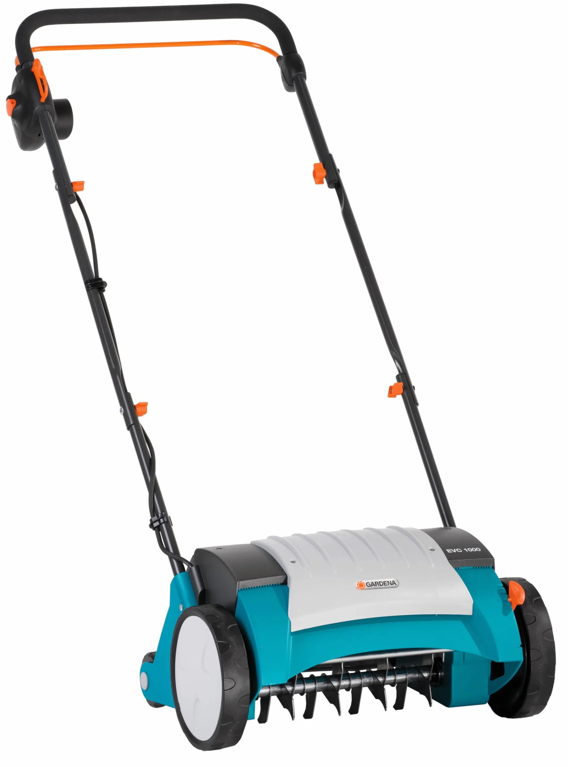Scarificateur électrique EVC 1000 Gardena : aérateur de pelouse avec largeur de travail 30 cm, 1000 W, surface de gazon jusqu'à 1000 m², levier de réglage, guidon divisible (4068-20), Standard