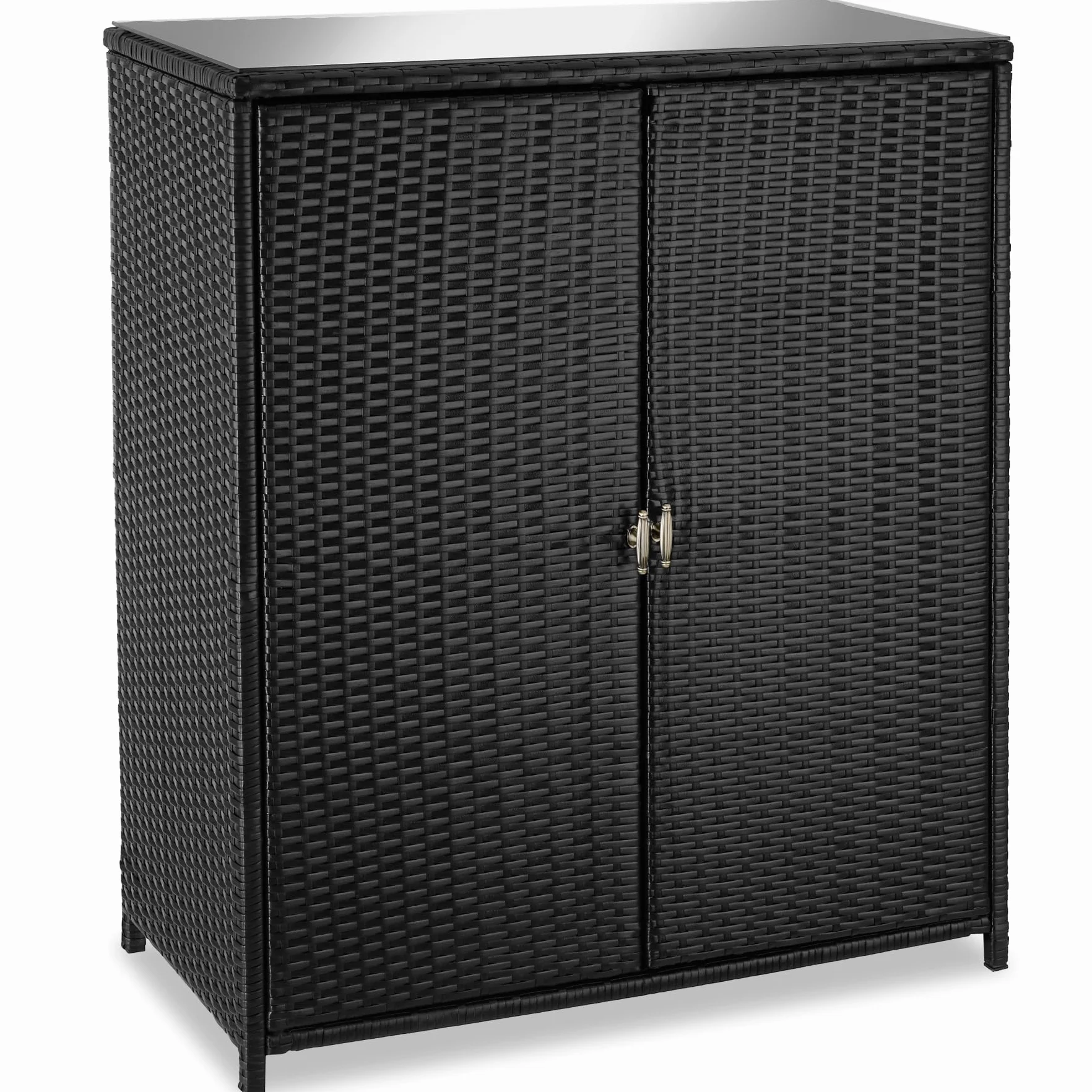 Tectake Armoire de Jardin 84,5x40,5x103,5 cm Résine tressée Aluminium 2 Portes 3 étagères 75 kg