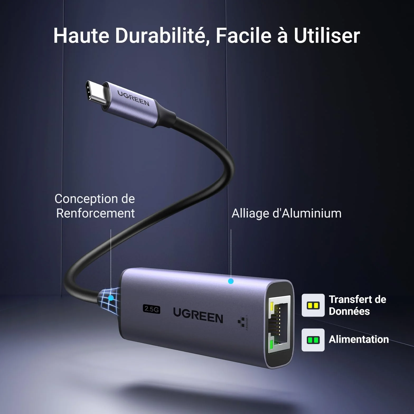 UGREEN Adaptateur USB C vers RJ45 Ethernet 2.5 Gigabit Réseau LAN