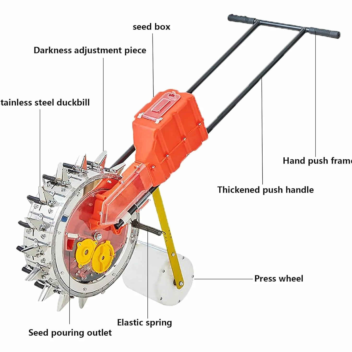 Semoir à rouleaux à poussée manuelle, semoir manuel, semoir de jardin à poussée manuelle, semoir en rangées en acier inoxydable, semoir à maïs, espacement réglable des plantes pour soja, arachide, m