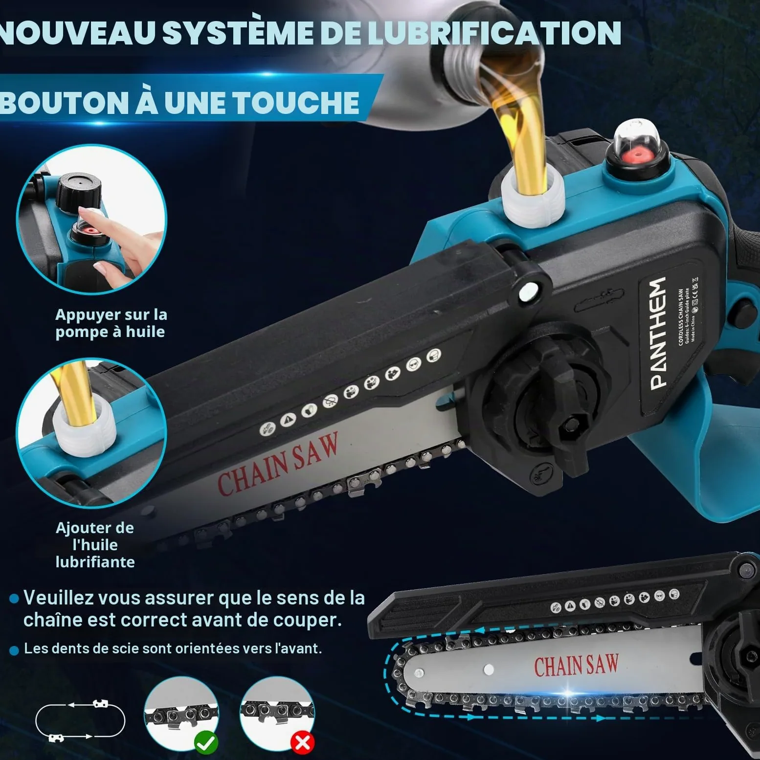elagueuse sur perche sans fil 4 en 1 Sécateur et tronconneuse telescopique | Mini tronçonneuse perche élagueuse avec batterie et scie à elagueuse telescopique Pour Makita 18 V, coupe branche
