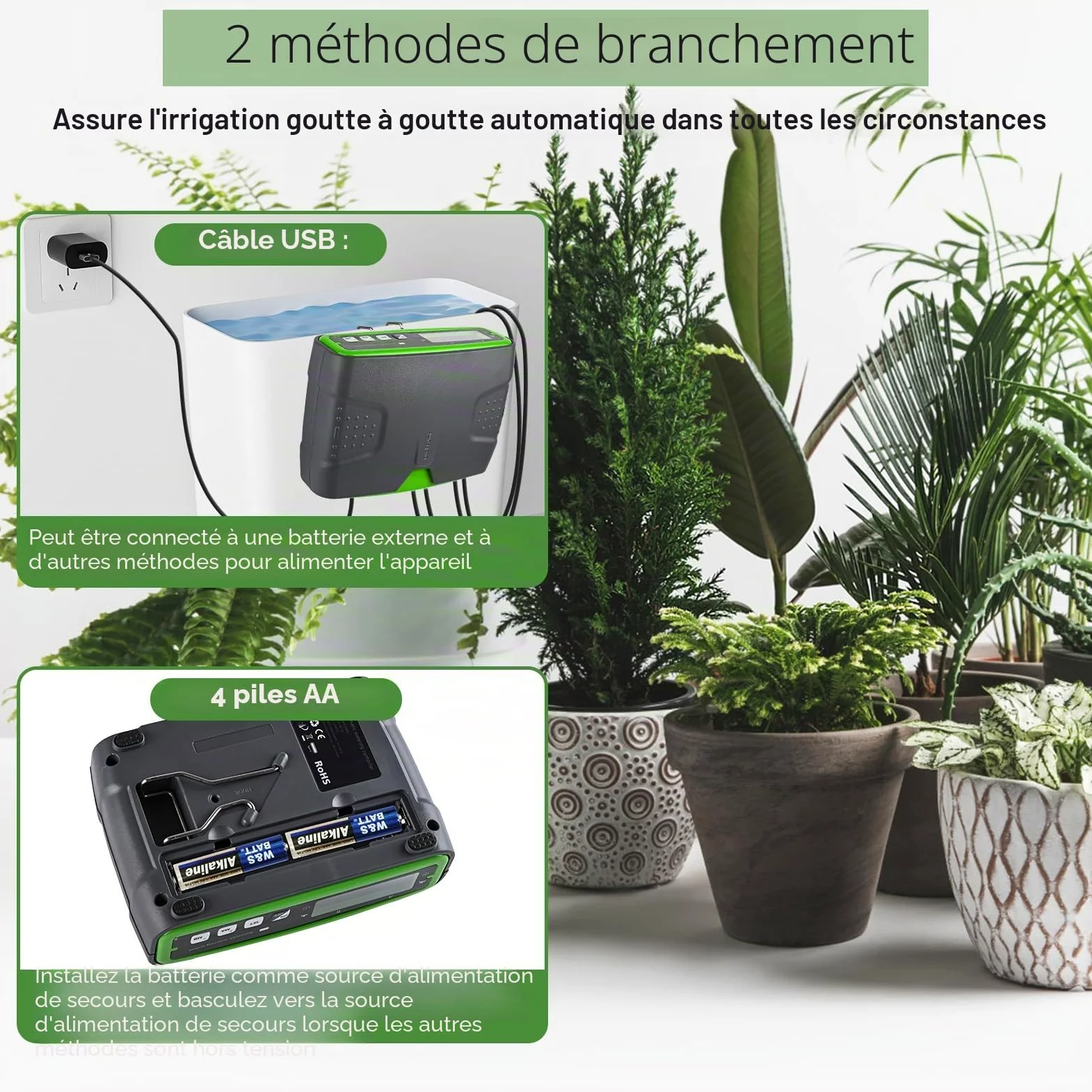 Arrosage automatique intérieur, système d'irrigation avec double pompe, contrôle indépendant, quantité d'eau réglable, kit d'irrigation goutte à goutte DIY pour 20 plantes en pot, idéal comme système