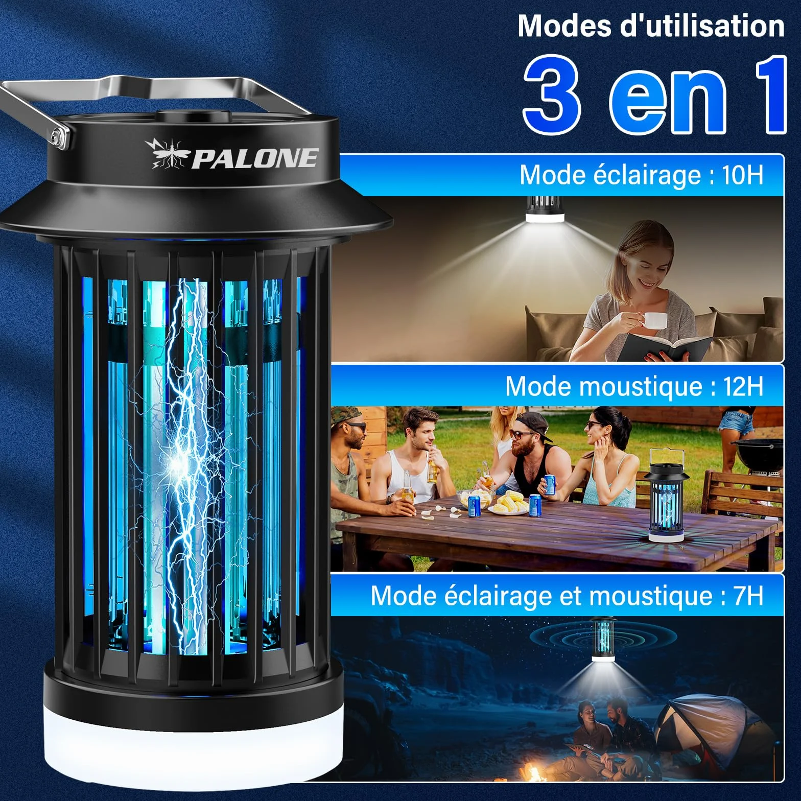PALONE Lampe Anti Moustique USB-C Tue Mouche Électrique LED Portable UV 4200V 140 m²