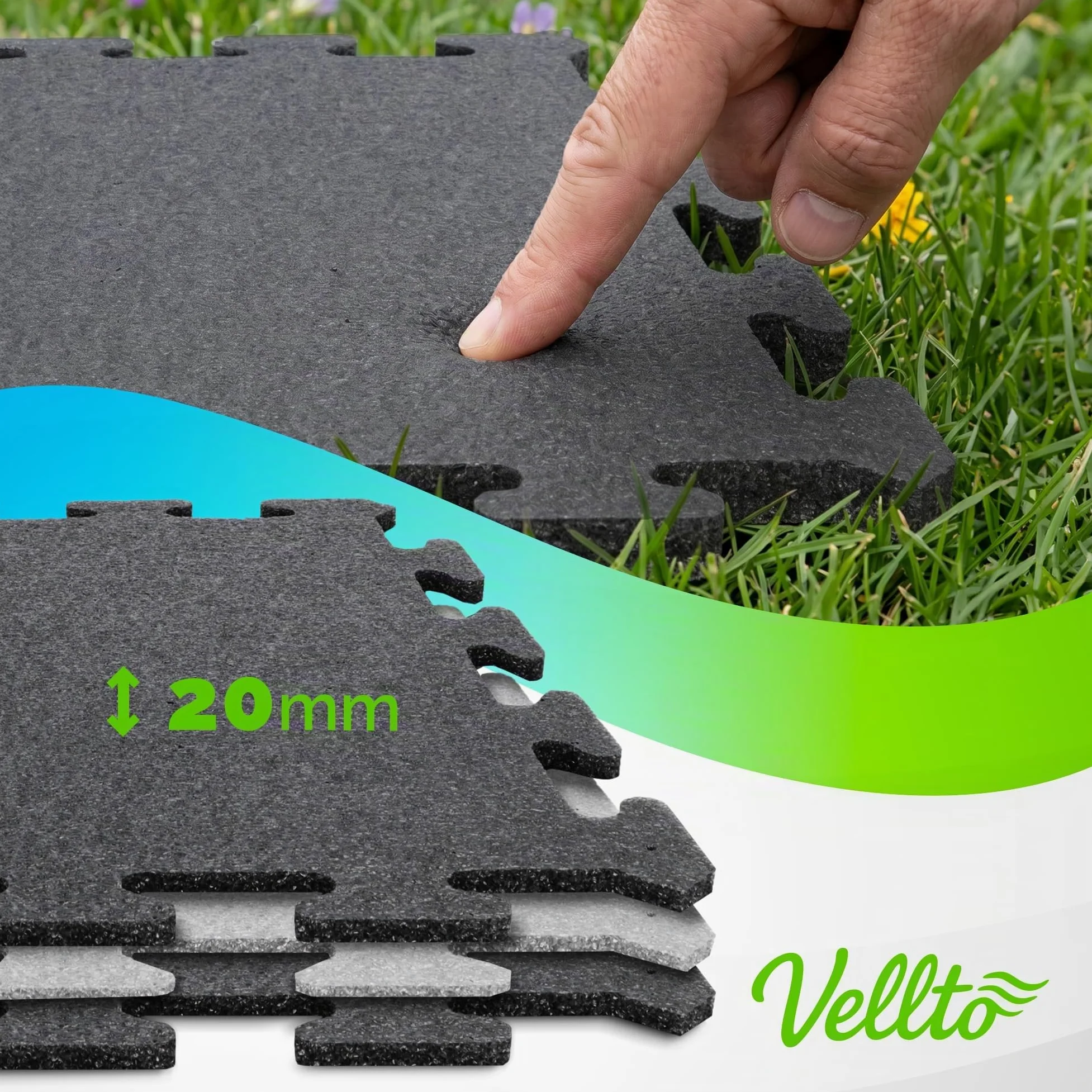 Dalle Mousse 1088 mm x 1088 mm 2 cm Épaisseur Tapis 12x Puzzle Protection Sol Fitness Piscine Fond Revêtement Modulaire Amortissant Imperméable sous-Couche Système Emboîtable Doux