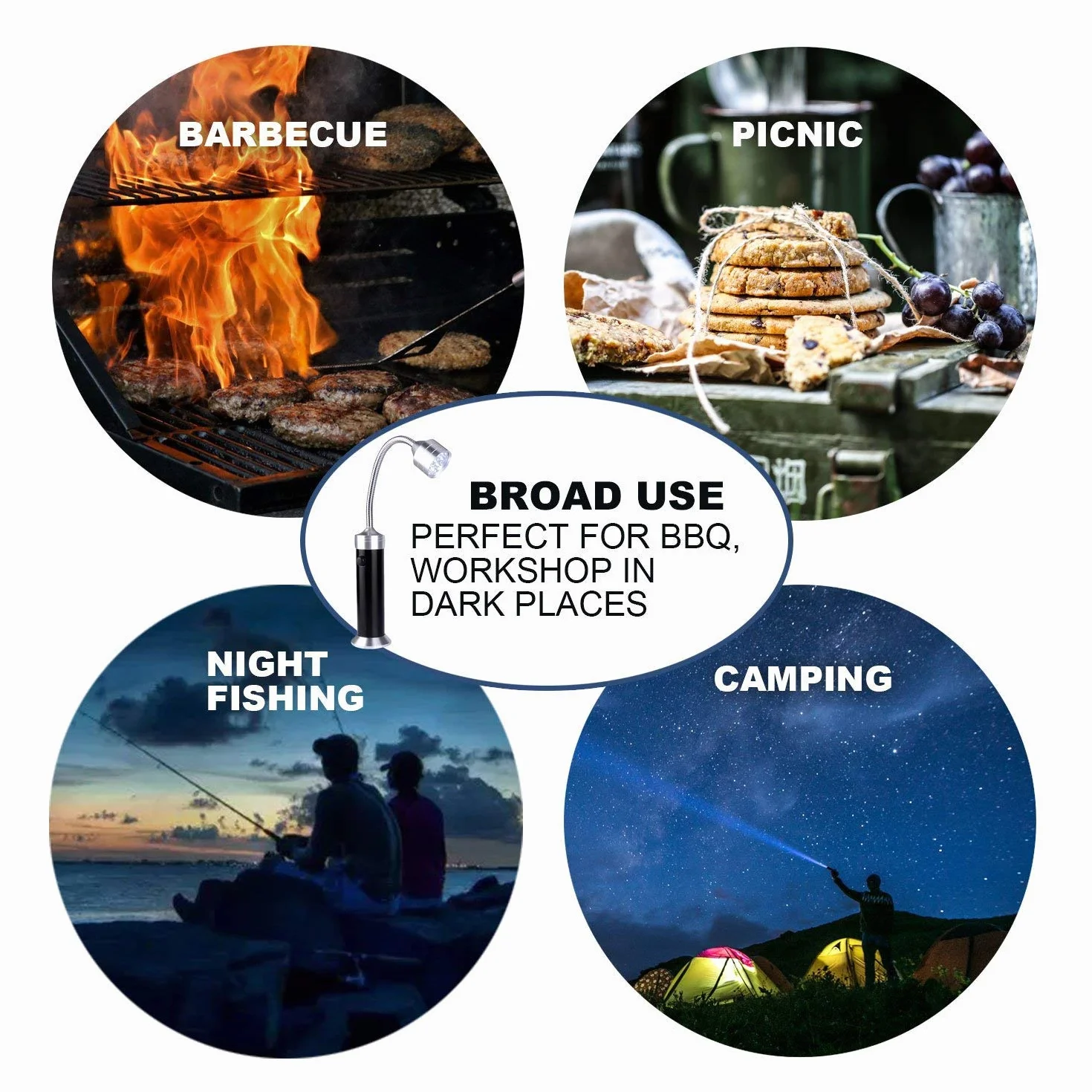 Vegena Grill Light, Barbecue Grill Lumière Super Brillante avec Base Magnétique Rotation à 360° Flexible Col de Cygne Réglable (2 Pièces)
