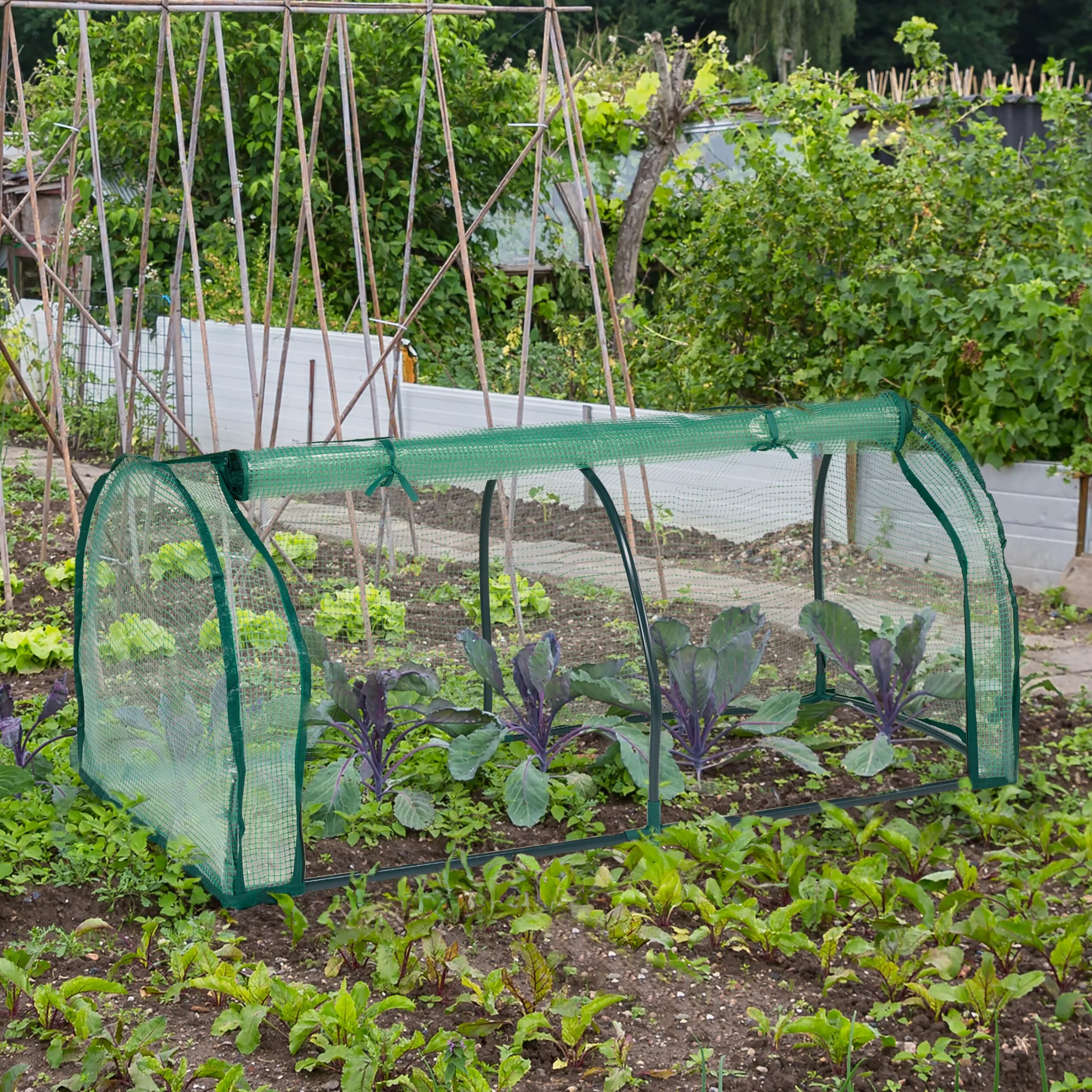 Relaxdays Serre de Jardin, Fer, bâche en PE, Porte Enroulable avec Fermetures éclair, H x L x P : 50 x 128 x 60 cm, Vert