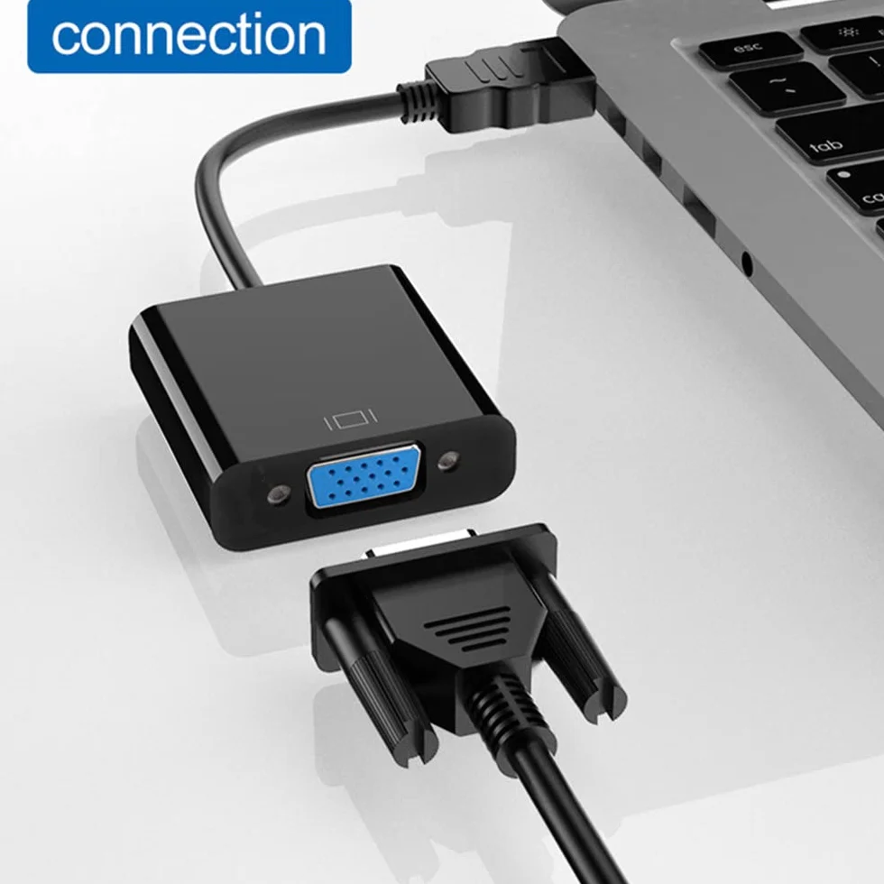 Adaptateur HDMI vers VGA plaqué Or Full HD 1080P Convertisseur Carte vidéo Externe (Black)