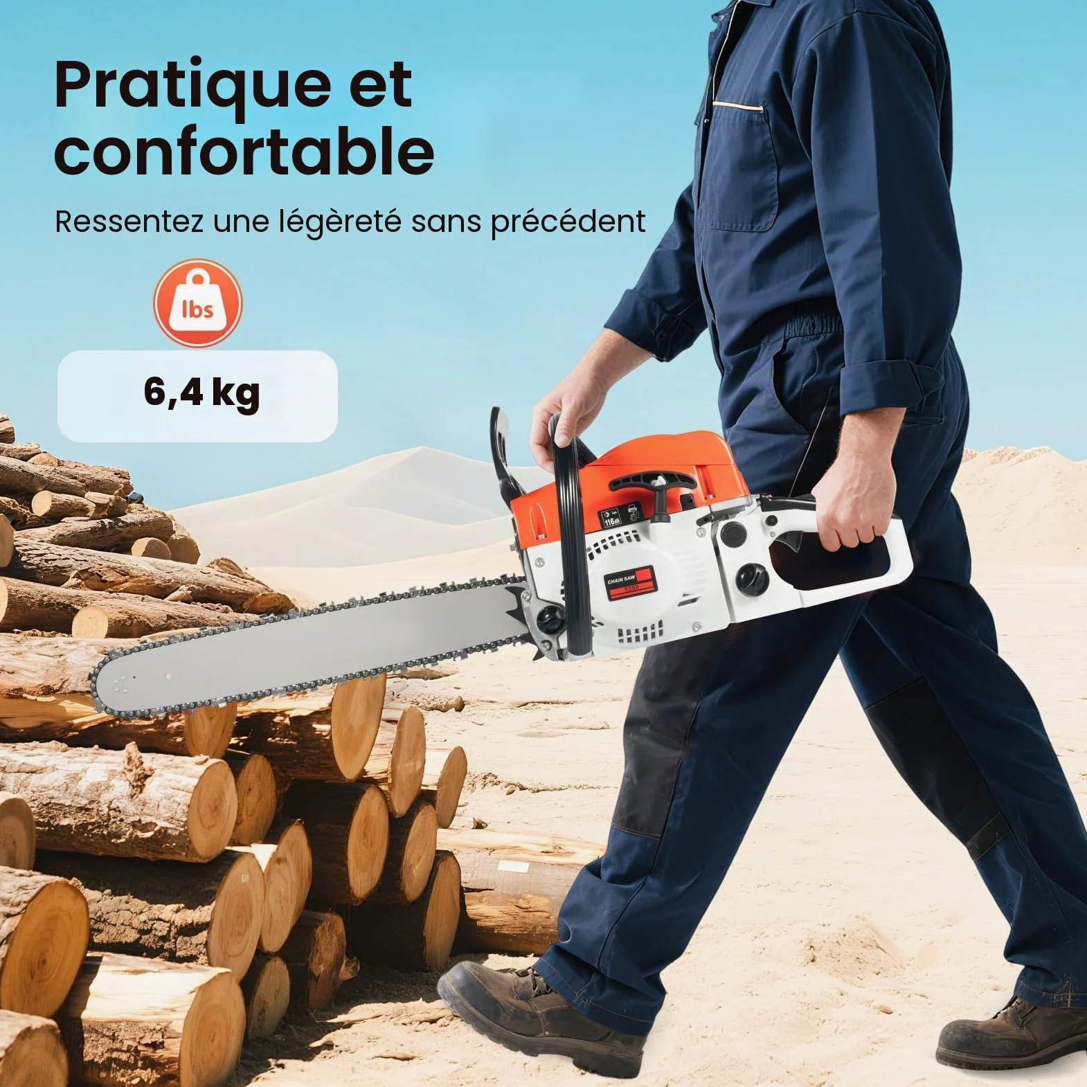 Tronçonneuse Thermique 52cc, moteur 2 temps, 2.0kw Monocylindre | Longueur de la lame de scie 51 cm, refroidi par air,Scie à chaîne à essence pour Coupe de Bois