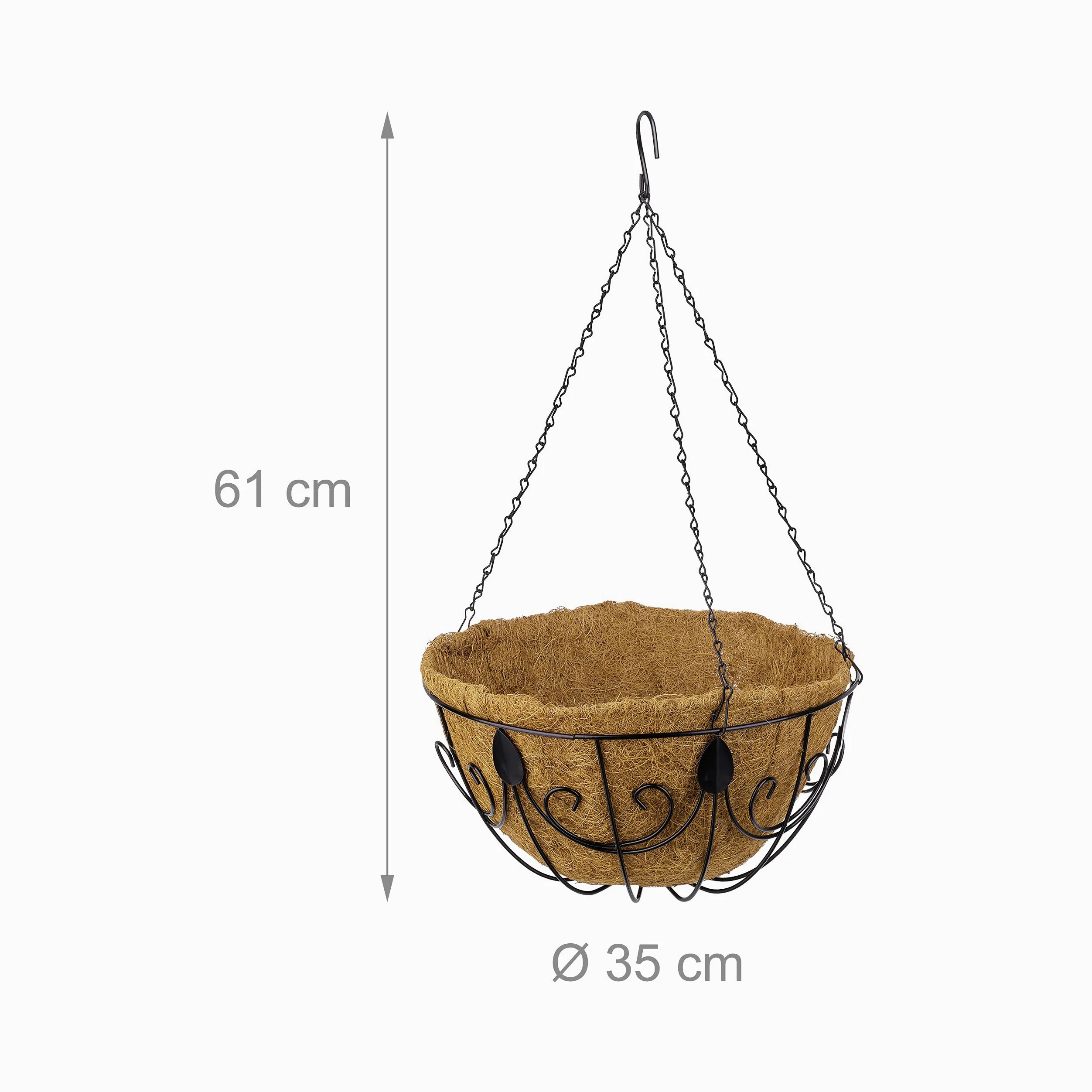 Relaxdays Corbeilles suspendues, Lot de 3, Suspension panière avec chaînette, diamètre 35 cm, Volume 10 L, Marron