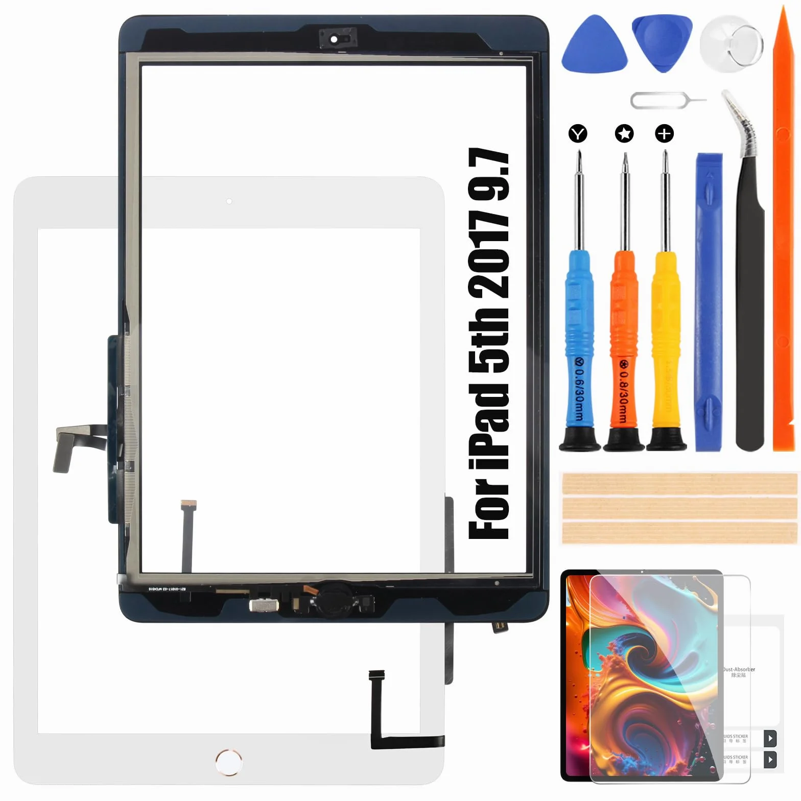 Écran Tactile pour iPad 9.7 2017 5ème Génération A1822 A1823 Remplacement Verre Blanc avec Home Button