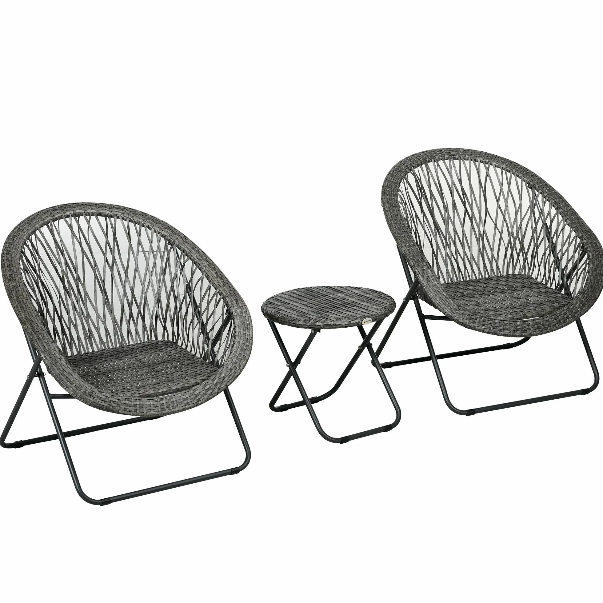 Outsunny Salon de Jardin extérieur résine Ensemble Table et chaises 2 Personnes Pliables Acier Gris