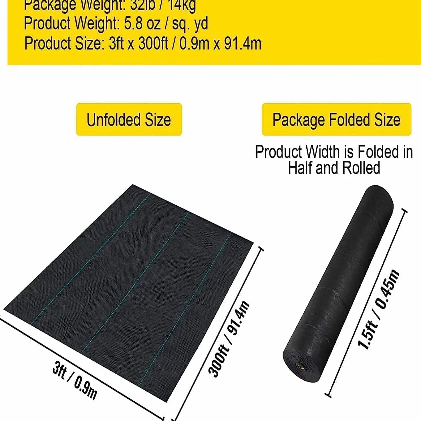 Garvee Toile Anti-Mauvaises Herbes en Feutre aiguilleté Efficace – Tissu géotextile pour contrôle des Mauvaises Herbes au Jardin – Perméable, Robuste, Facile à Poser – Taille 1,22m x 30,5m, 164,4g –