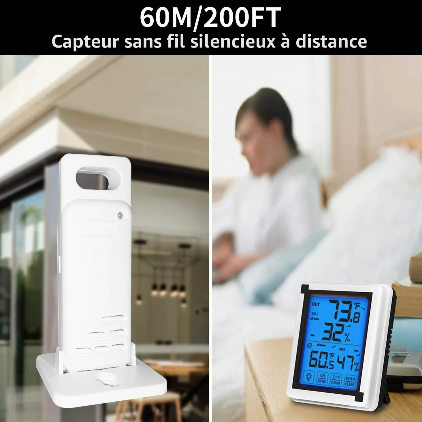 ThreeH Thermomètre extérieur Intérieur Hygromètre Numérique avec 3 Capteurs sans fil Jauge d'humidité Moniteur Température Précis avec Rétroéclairage LCD à écran tactile (3 capteurs)