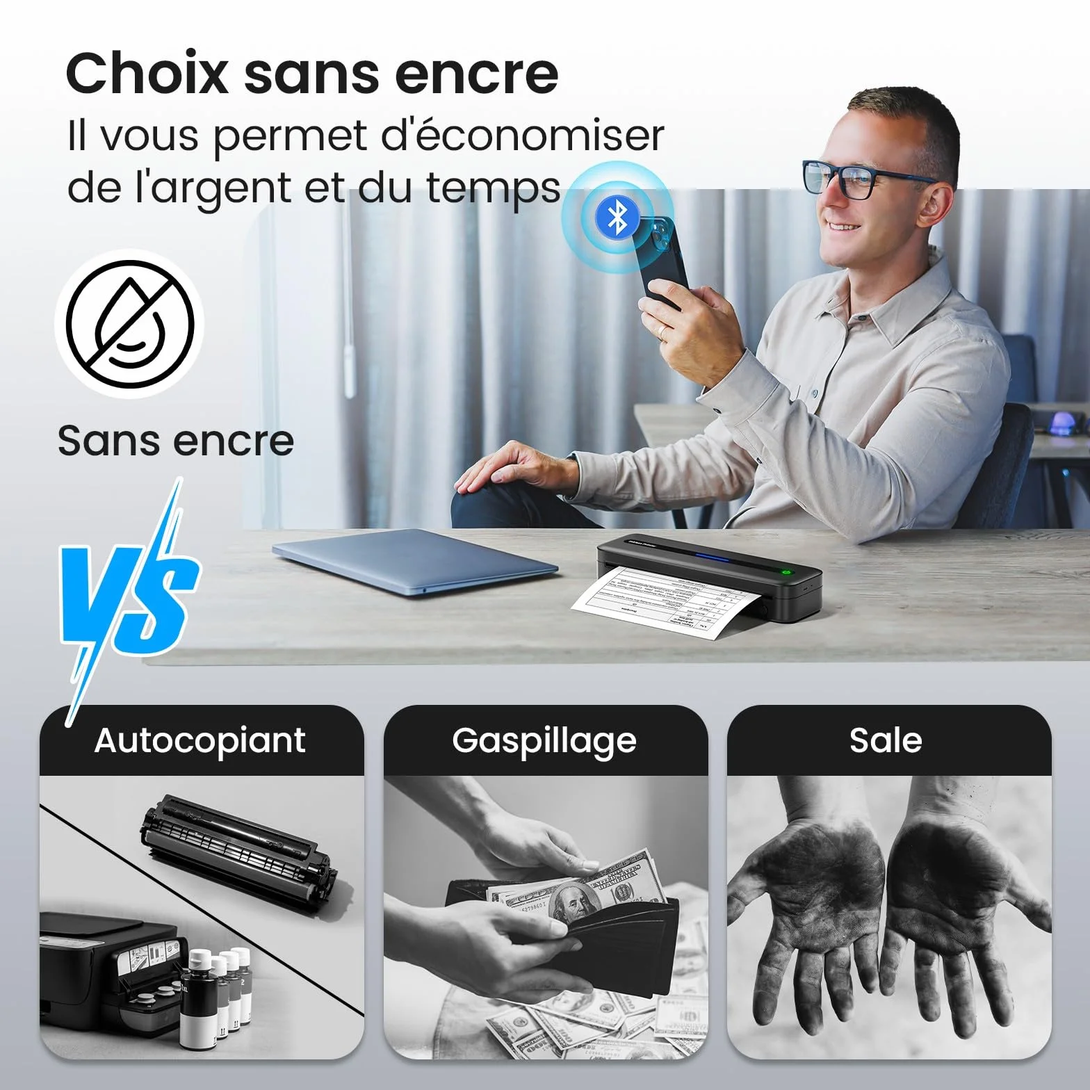 Itari M832 Imprimante Thermique A4 304dpi Portable avec 4 Rouleaux Papier