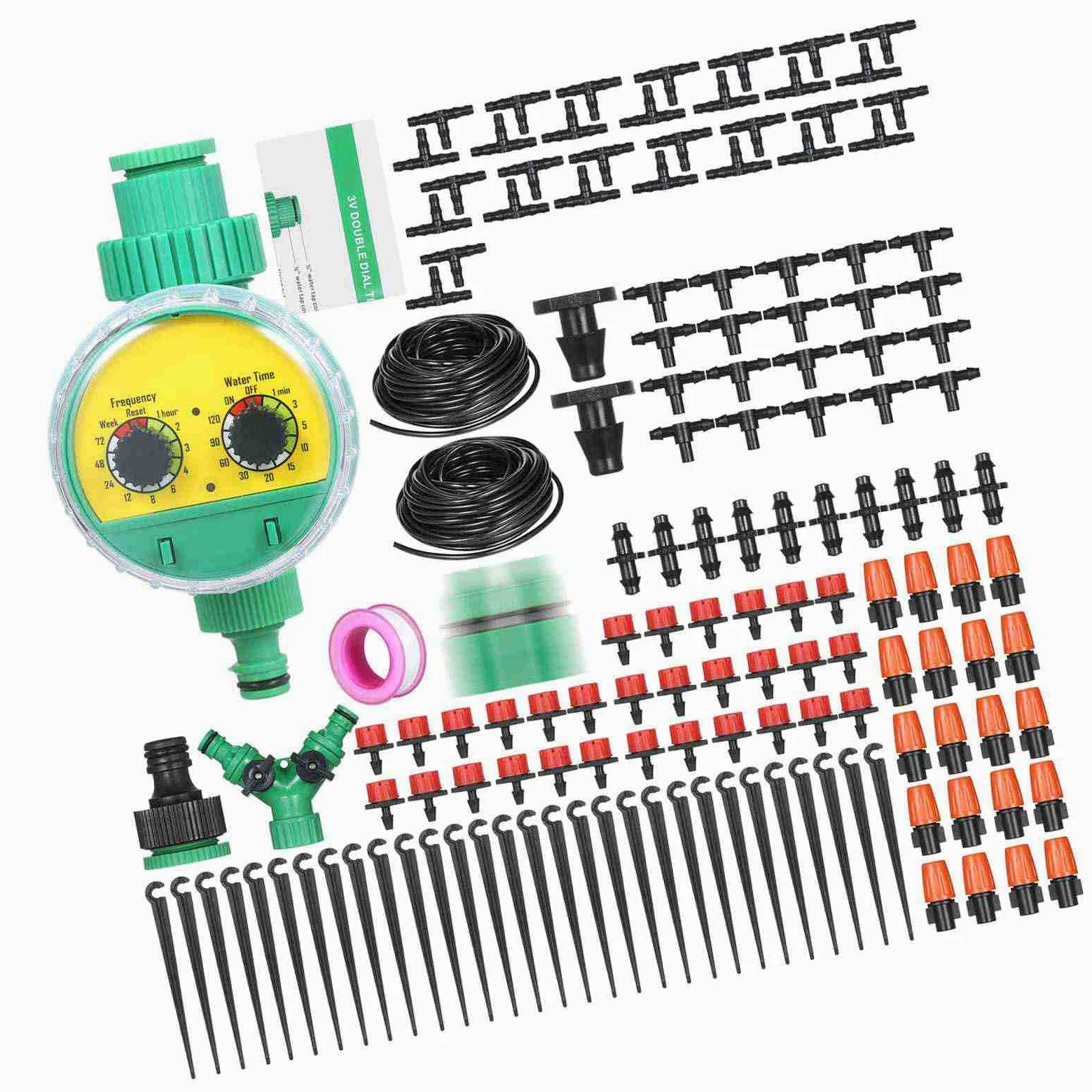Kit D'irrigation Goutte à Goutte, Système D'arrosage Efficace pour Jardin, Pelouse, Terrasse, avec Buses, Brumisateurs, Goutteurs, Tube de 40 M (Tube de 30 m et minuterie)