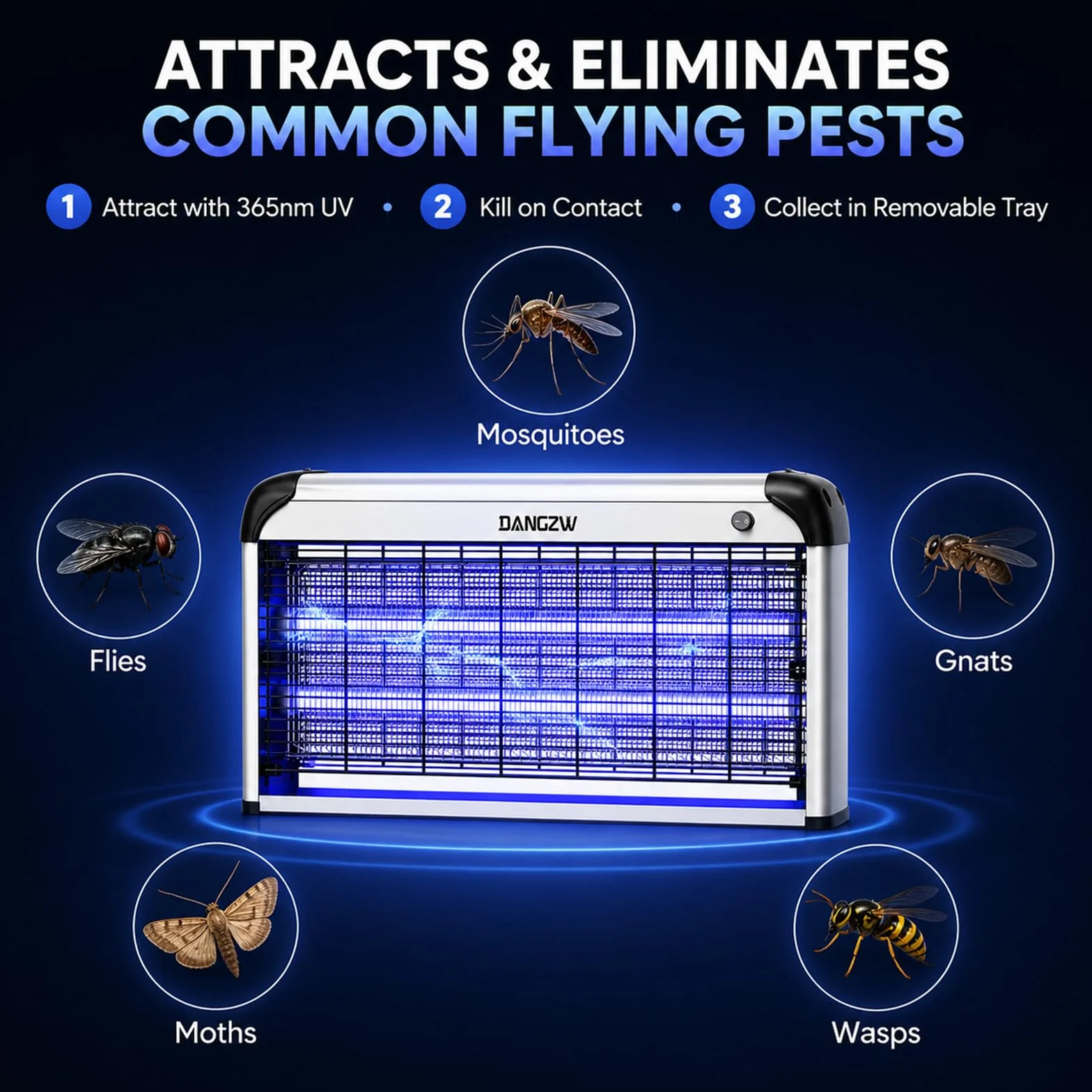 Lampe Anti Moustique Électrique 2500V 40W UV Destructeur d'Insectes Attrape Mouche avec Bac Amovible