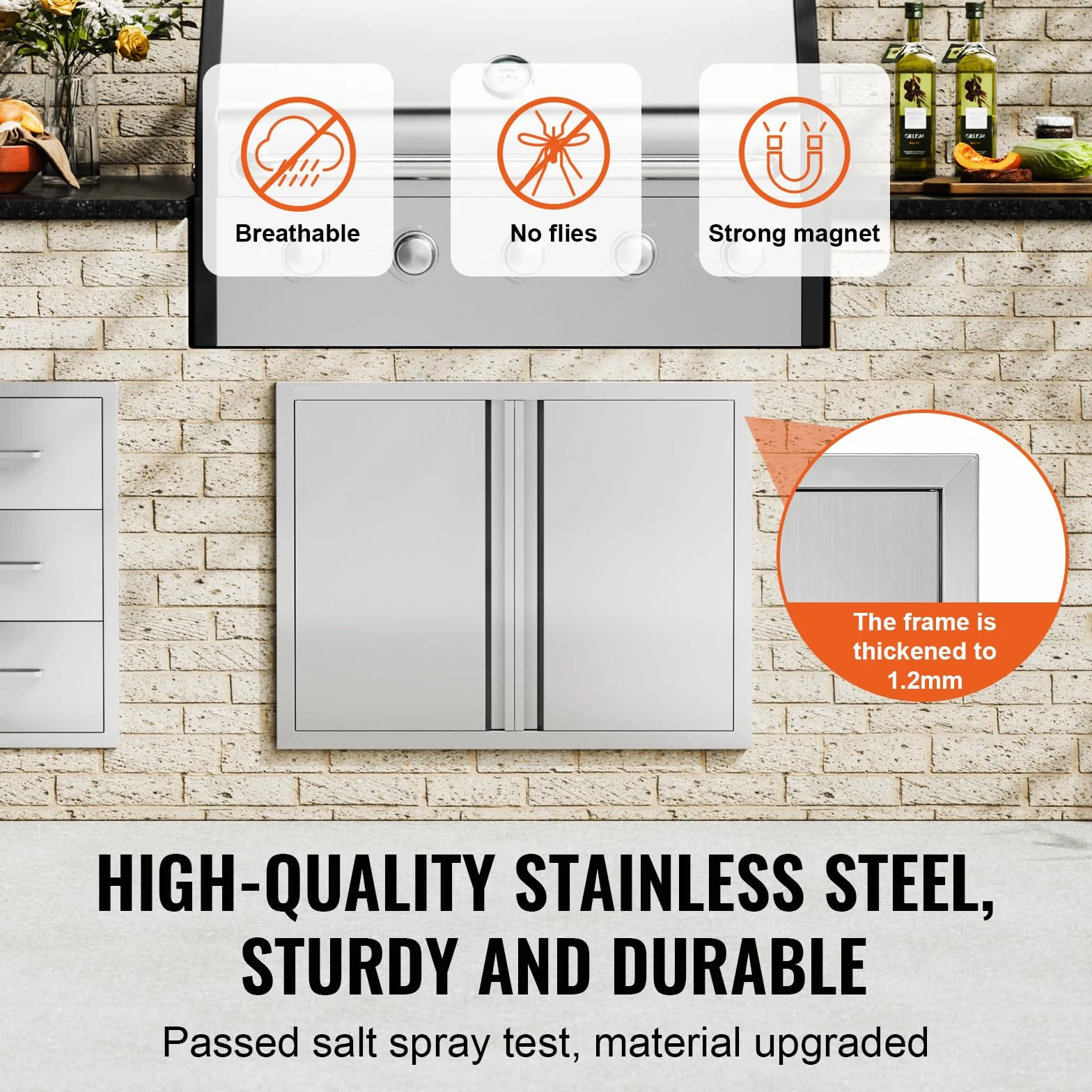 VEVOR Porte d'Accès pour Barbecue Double 787x609x45 mm Inox Encastrée Poignée Îlot de Barbecue