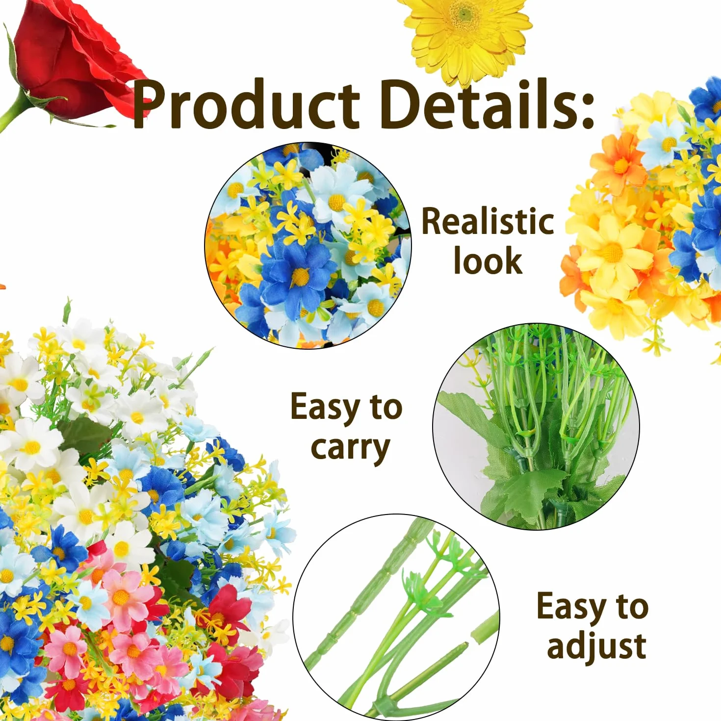 Fleurs Artificielles Marguerite Bouquet Faux 6 Pcs Decoration Interieur Mariage