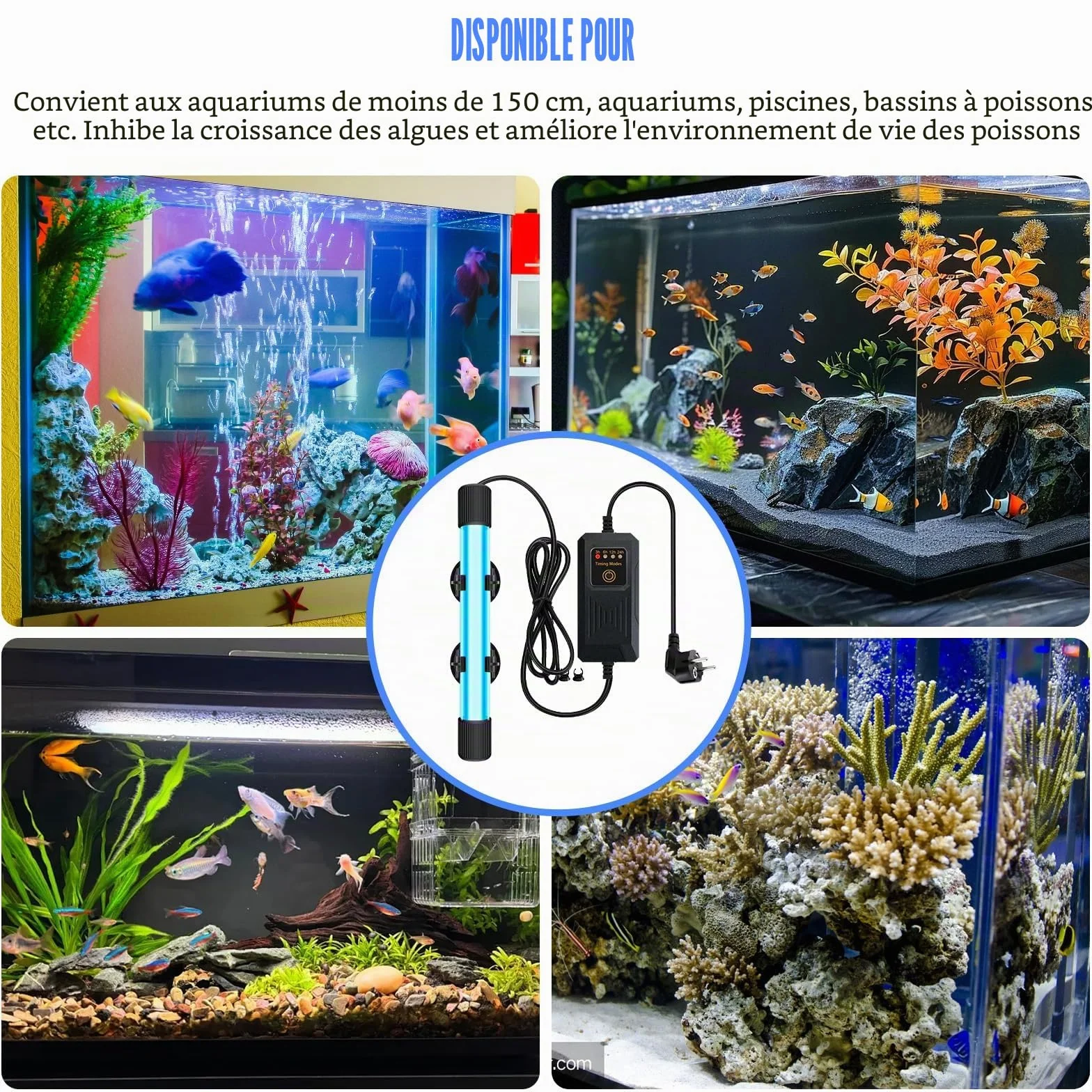 GOMETY Lampe UV Stérilisateur Aquarium 13W Minuterie Étanche