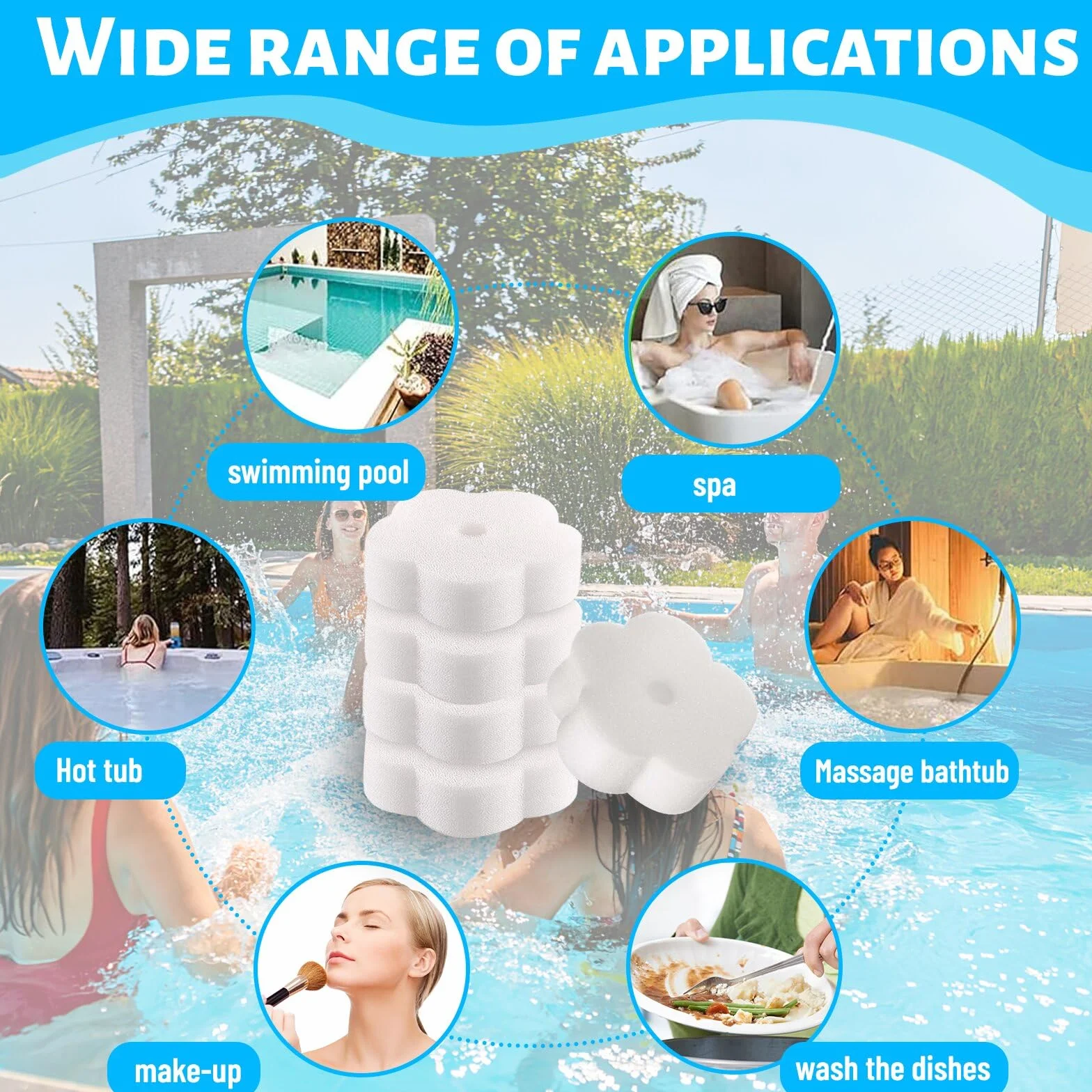 Éponge Absorbant l'Huile 16 Pièces, Éponge Filtre pour Piscine, Spa, Cuisine (Fleur)