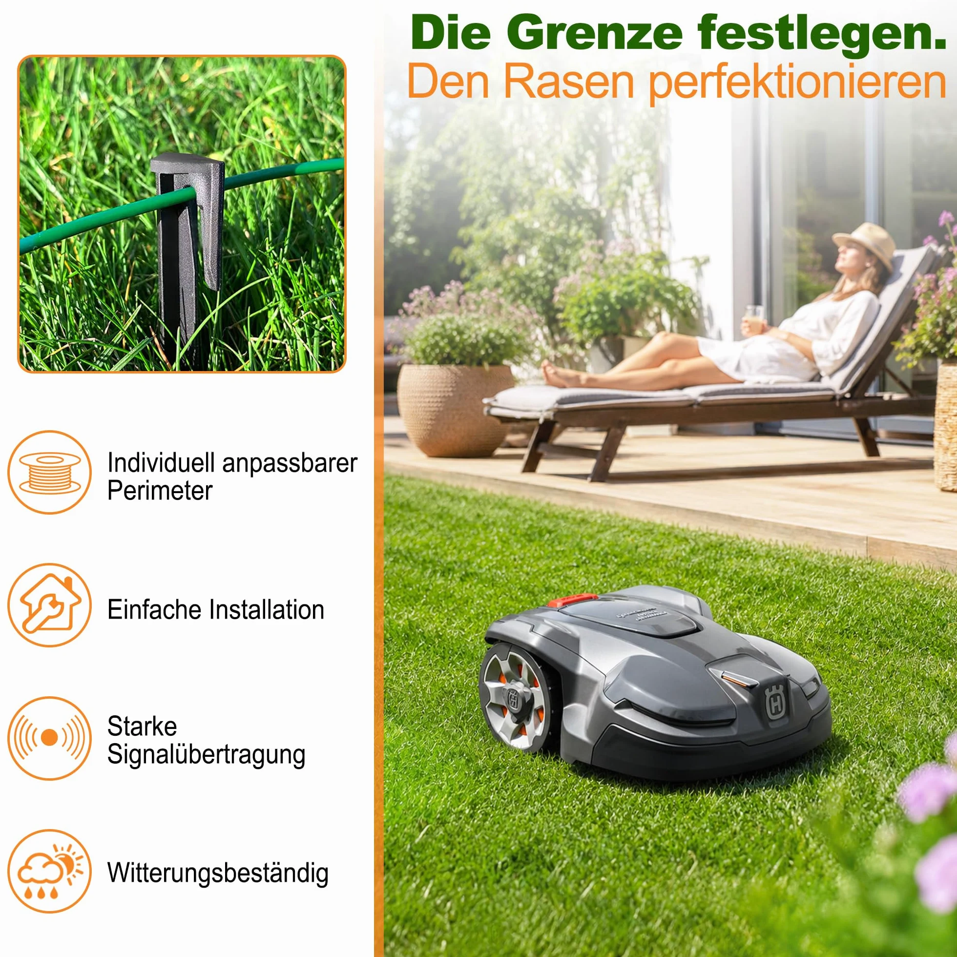 200m Kit de Cable Périphérique Robot Tondeuse, Fil Tondeuse Robot | Comprend 100 Piquets, 20 Connecteurs de Câble et Gants, Compatible avec Gardena, Bosch, Husqvarna, Worx, Honda, etc