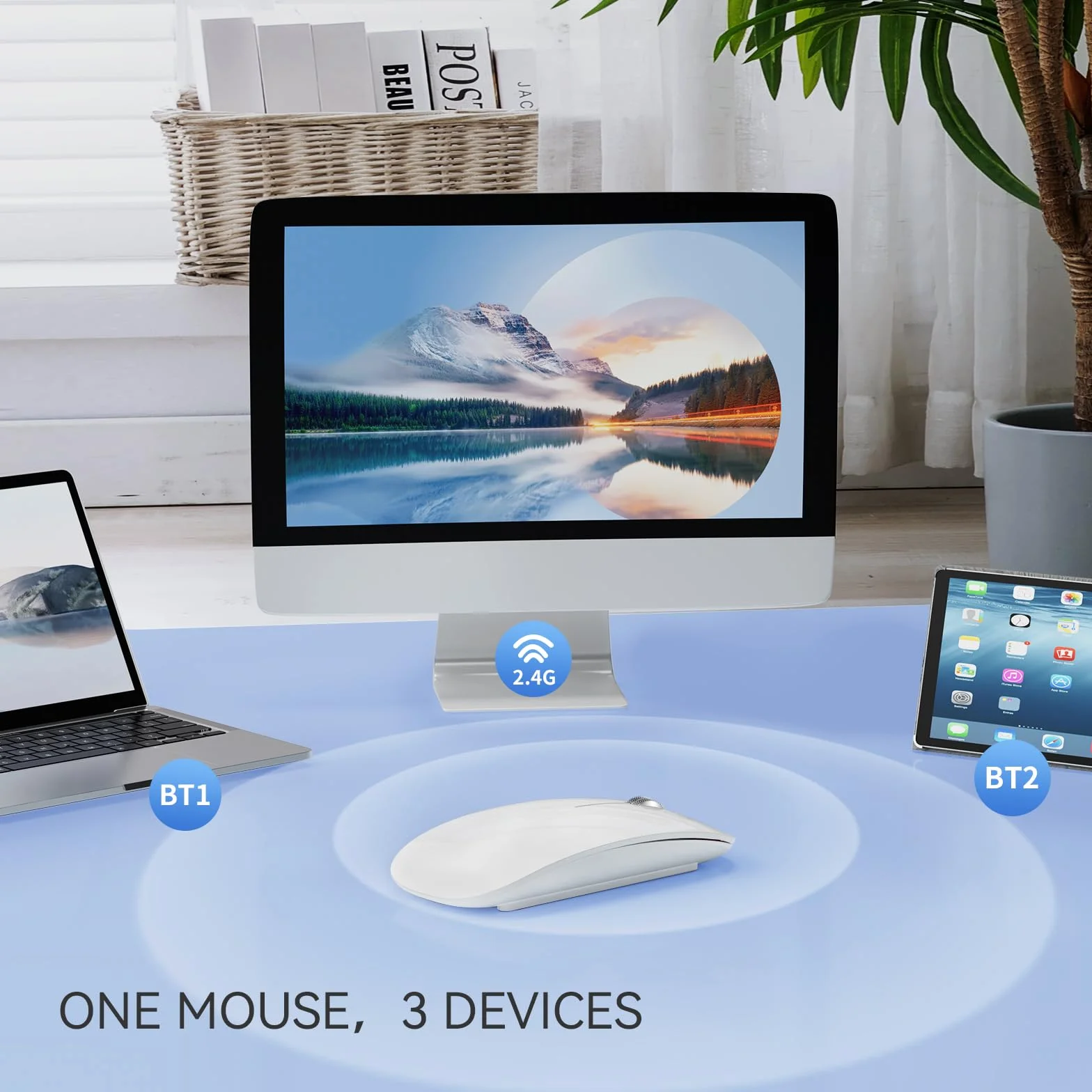 Uiosmuph U30 Souris Bluetooth sans Fil Trois Modes Rechargeable Silencieuse Portable Blanc