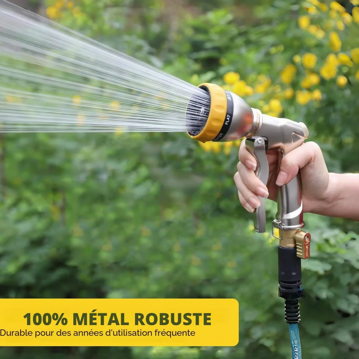 FANHAO Pistolet d'arrosage Métal 7 Modèles Débit Réglable Lavage Voiture Cour Arroser Plantes Pelouse