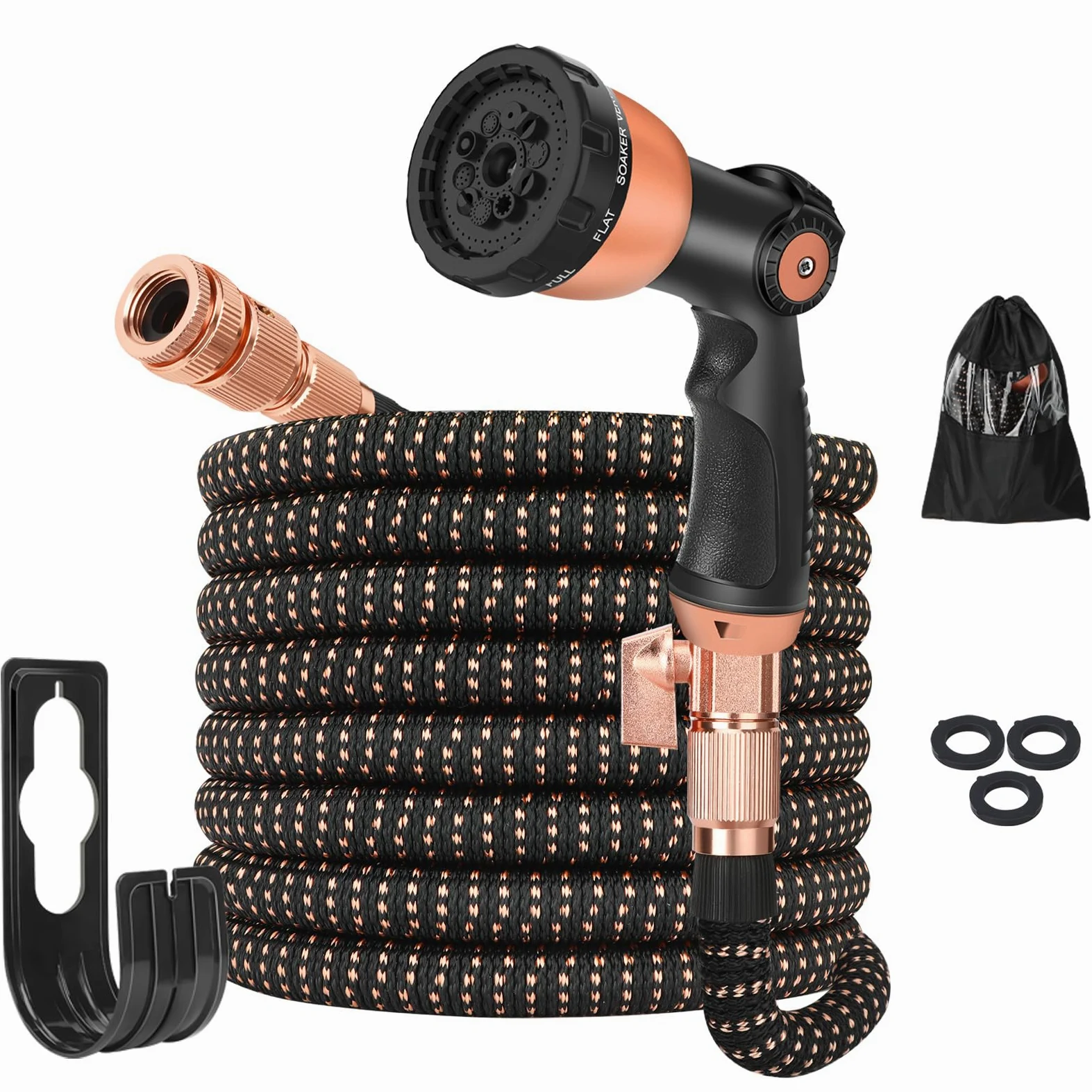 Tuyau d'arrosage de 7,6 m – Tuyau d'arrosage extensible, tuyau d'arrosage flexible avec pistolet pulvérisateur 10 fonctions, anti-nœud, anti-fuite et facile à utiliser avec raccords en laiton massif