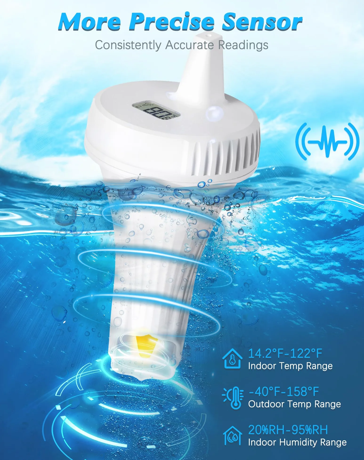 Thermomètre de piscine étanche IPX8 Thermomètre numérique flottant pour spa, piscine, aquarium et étang