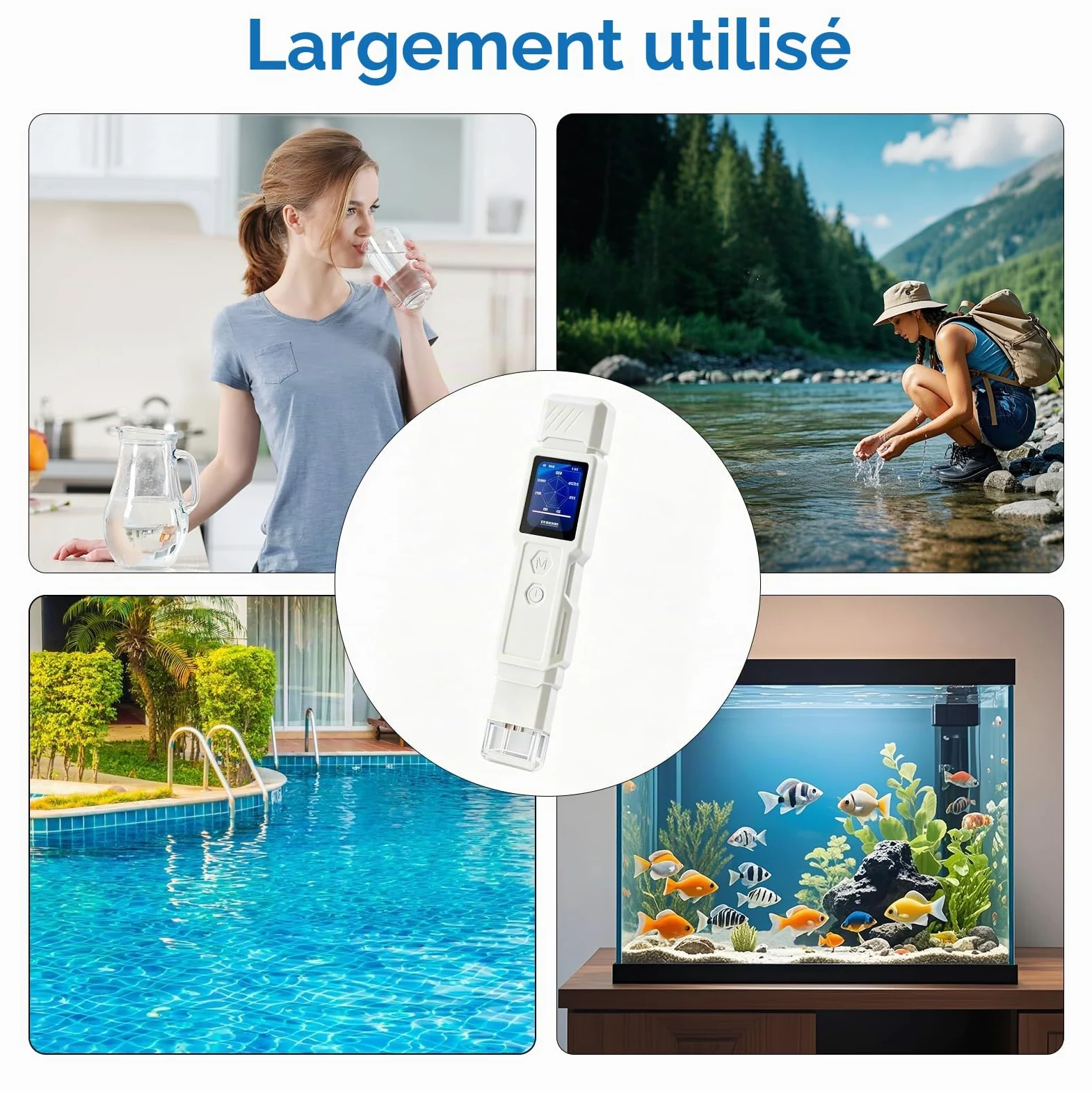Testeur de qualité de l'eau numérique 9 en 1 pour eau potable | Mesure TDS, turbidité, CE, température, salinité, GH, COT, DCO et UV275