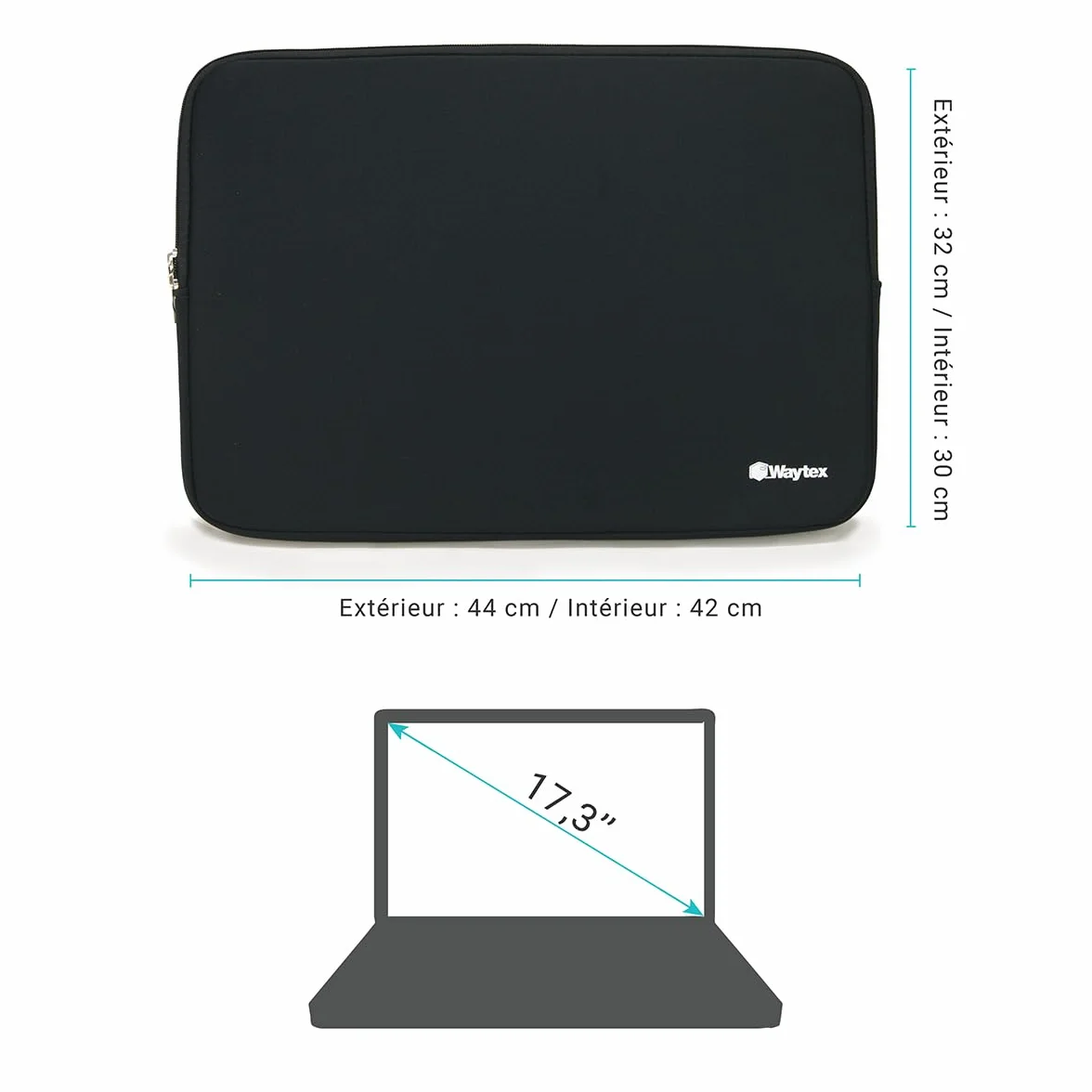 WAYTEX Housse Ordinateur Portable 17,3 Pouces Néoprène Noire