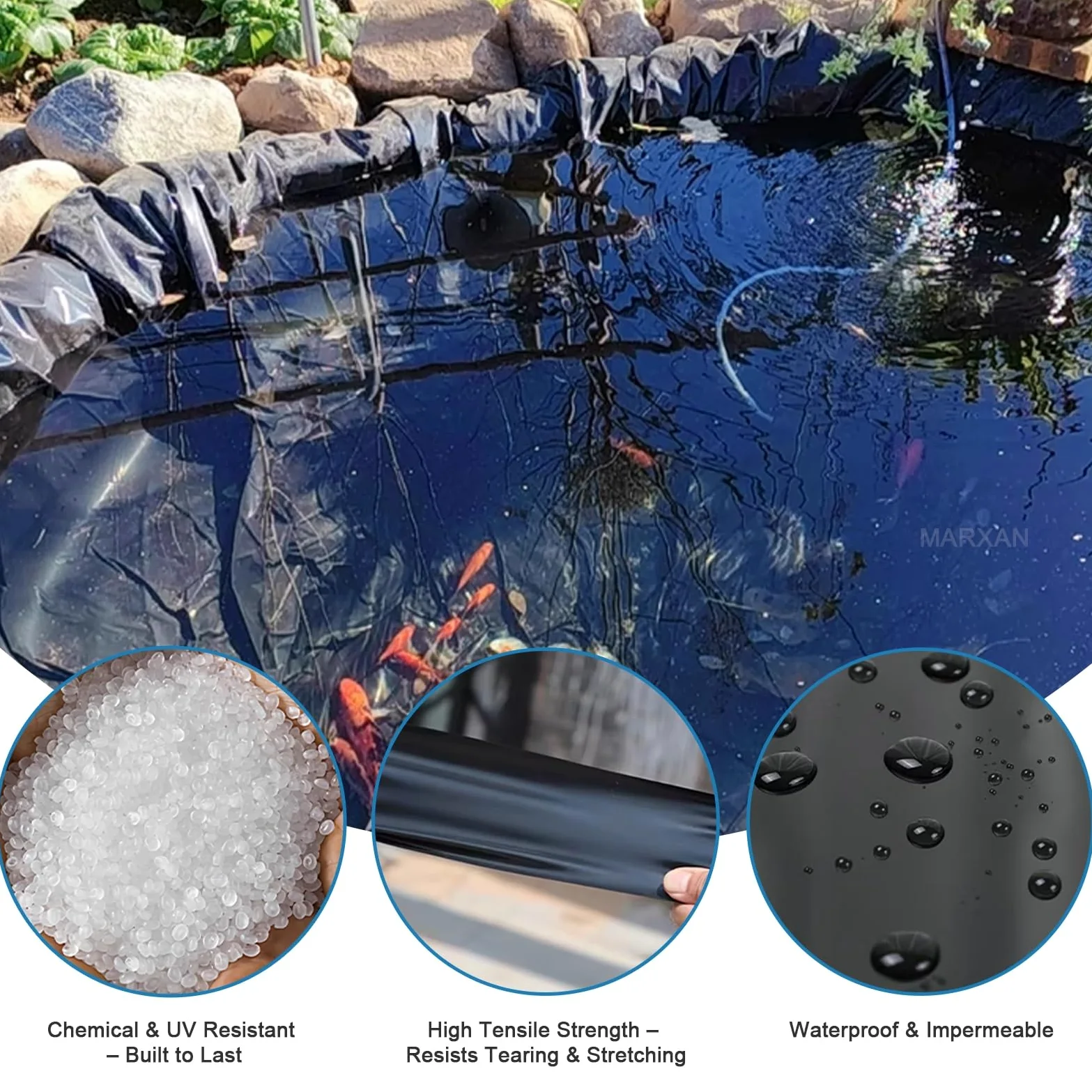 Bâche pliable durable et imperméable pour étangs à poissons extérieurs, cascades, lacs artificiels