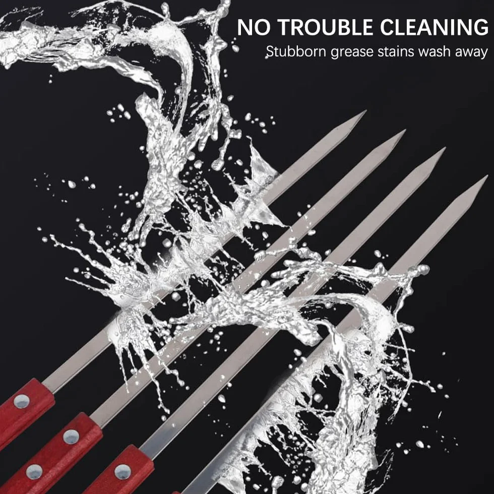 Jadin Brochettes Barbecue Inox 42cm Kebab Manche Bois Réutilisable Résistante Chaleur Sac
