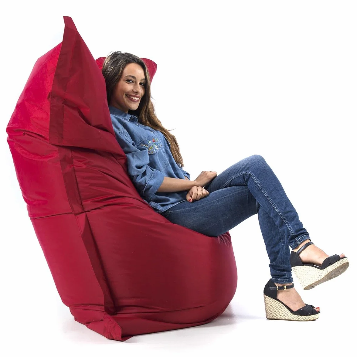 LIVEDECO Pouf Géant Bordeaux BiG52 Classic 170x130 cm Déhoussable Intérieur Extérieur Rempli de Billes de Polystyrène