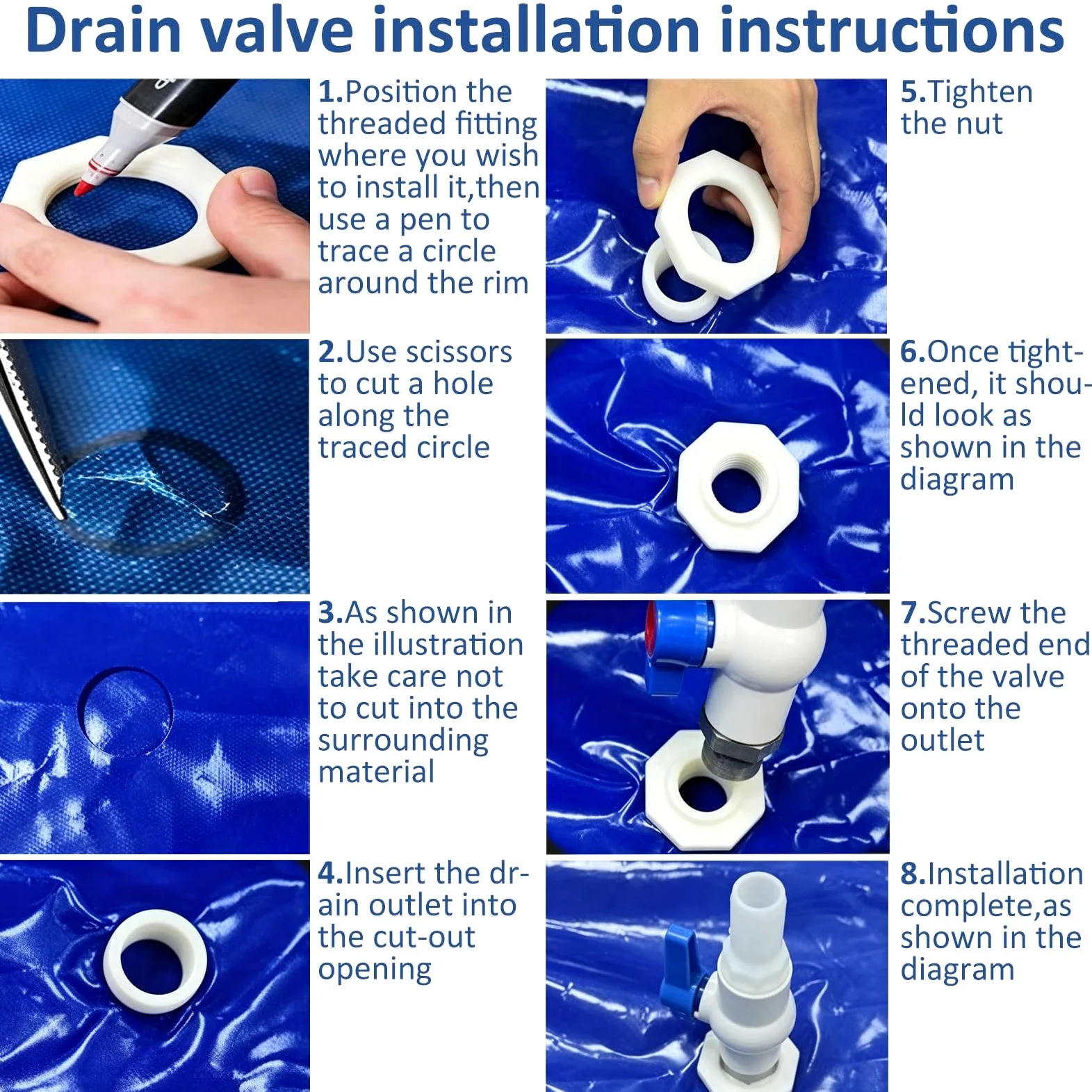 Étang à poissons en toile pliante épaissie,réservoir de rétention de bâche imperméable multifonction,piscine de jardin en toile VC avec valve de vidange pour Koi Bing et irrigation(2x2x1.0m)