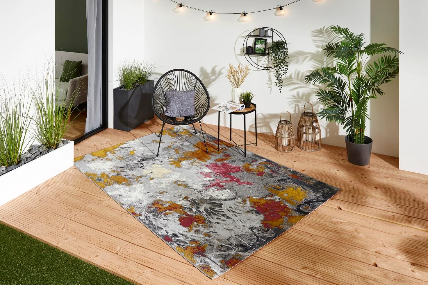 andiamo Portland Tapis d'extérieur résistant aux intempéries - Idéal pour Balcon, terrasse et Jardin - Antidérapant - Résistant aux UV - Facile d'entretien - Tapis d'extérieur pour l'extérieur - 80 x