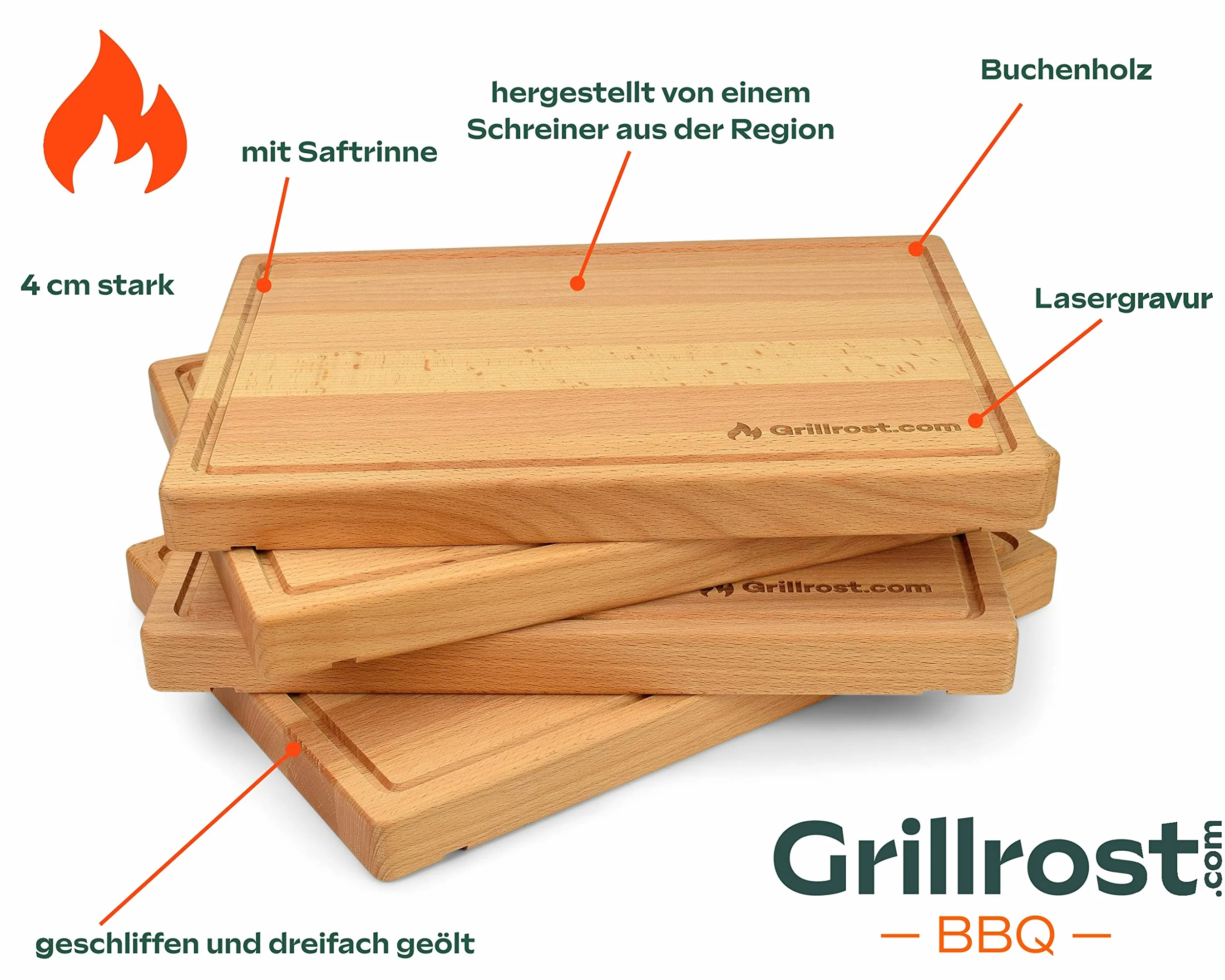 Planche à découper en hêtre 40mm pour Support de Planche en Bois