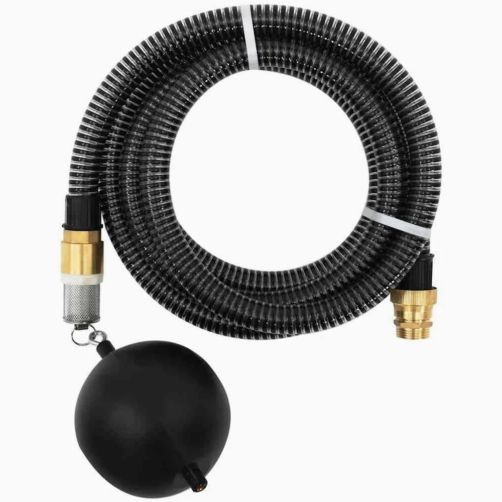 Tuyau d'Aspiration 10 m Noir PVC 1" 25 mm avec Raccords Laiton, Crépine & Clapet de Pied Flottant, Pompe Jardin Filtre Eau Domestique, Pression 6 Bar