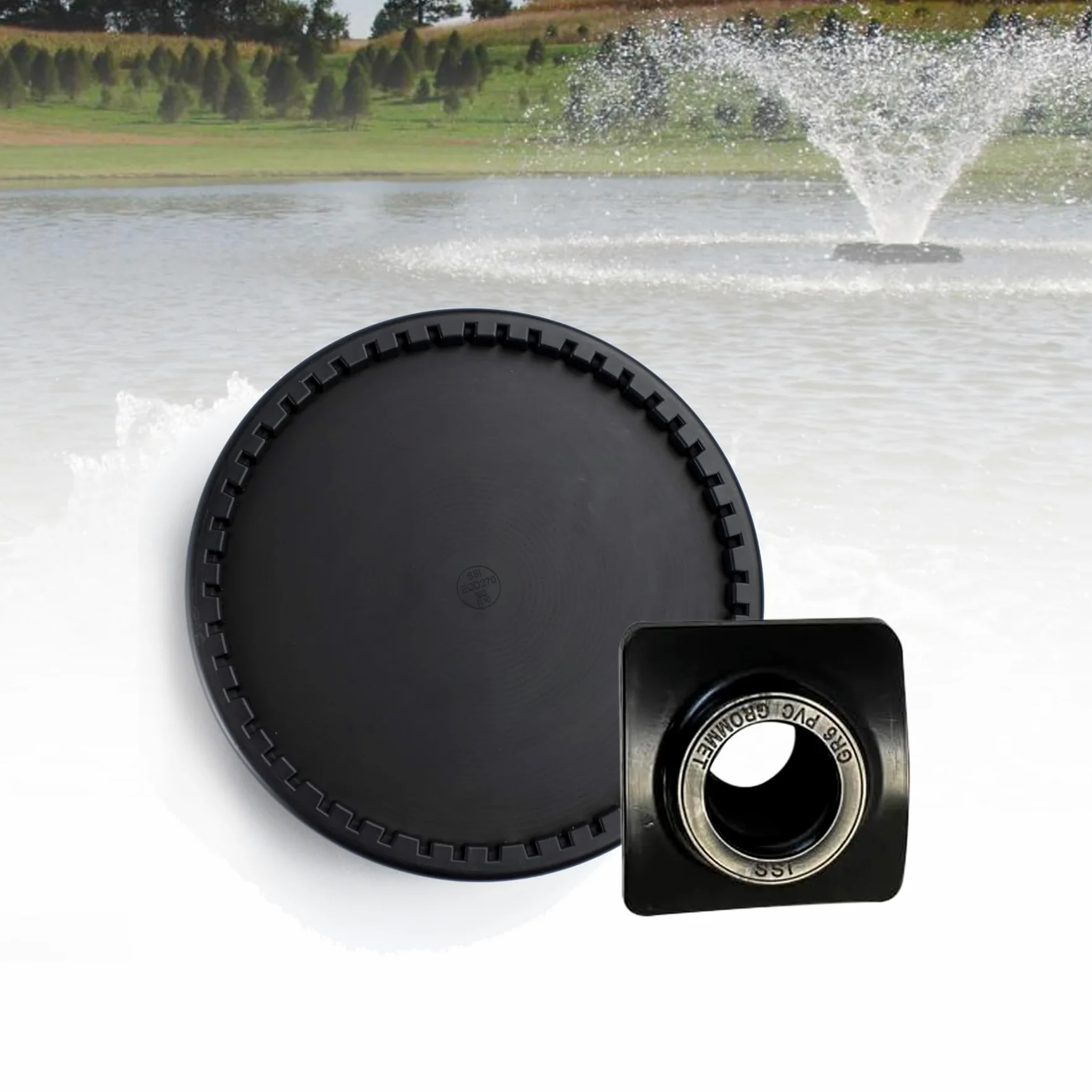 Thunder Parts SSI Aeration Original ECD270 + GR6 Lot de 4 diffuseurs de disques à bulles fines en EPDM de 22,9 cm avec connecteur (Groomet) pour bassins, aquariums ou traitement de l'eau