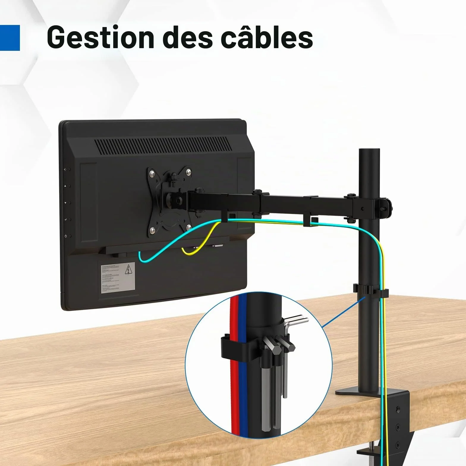 Bras Ecran PC VESA 75x75-100x100 mm GRIFEMA GB2001-1 Rotation 360° Inclinaison ±90° Réglable Hauteur 10 kg Noir