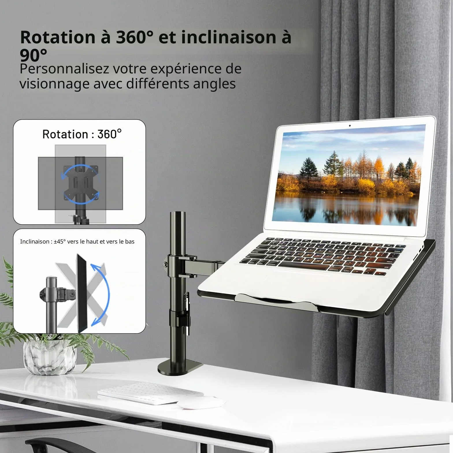 Suptek Support Ecran PC Bras pour Écran LCD LED 13-27 Pouces Ordinateur Portable 17 Pouces 360° Rotation