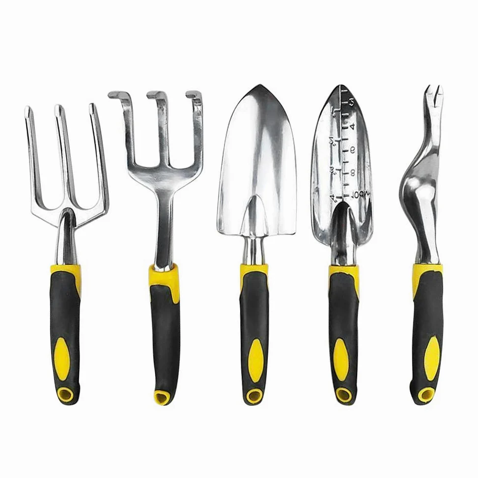 Kit d'outils de Jardinage, Ensemble d'outils de Jardinage Comprenant truelle, Transplantation, désherbeur, Fourche à désherbage avec têtes en Fonte d'aluminium Robuste et poignées ergonomiques