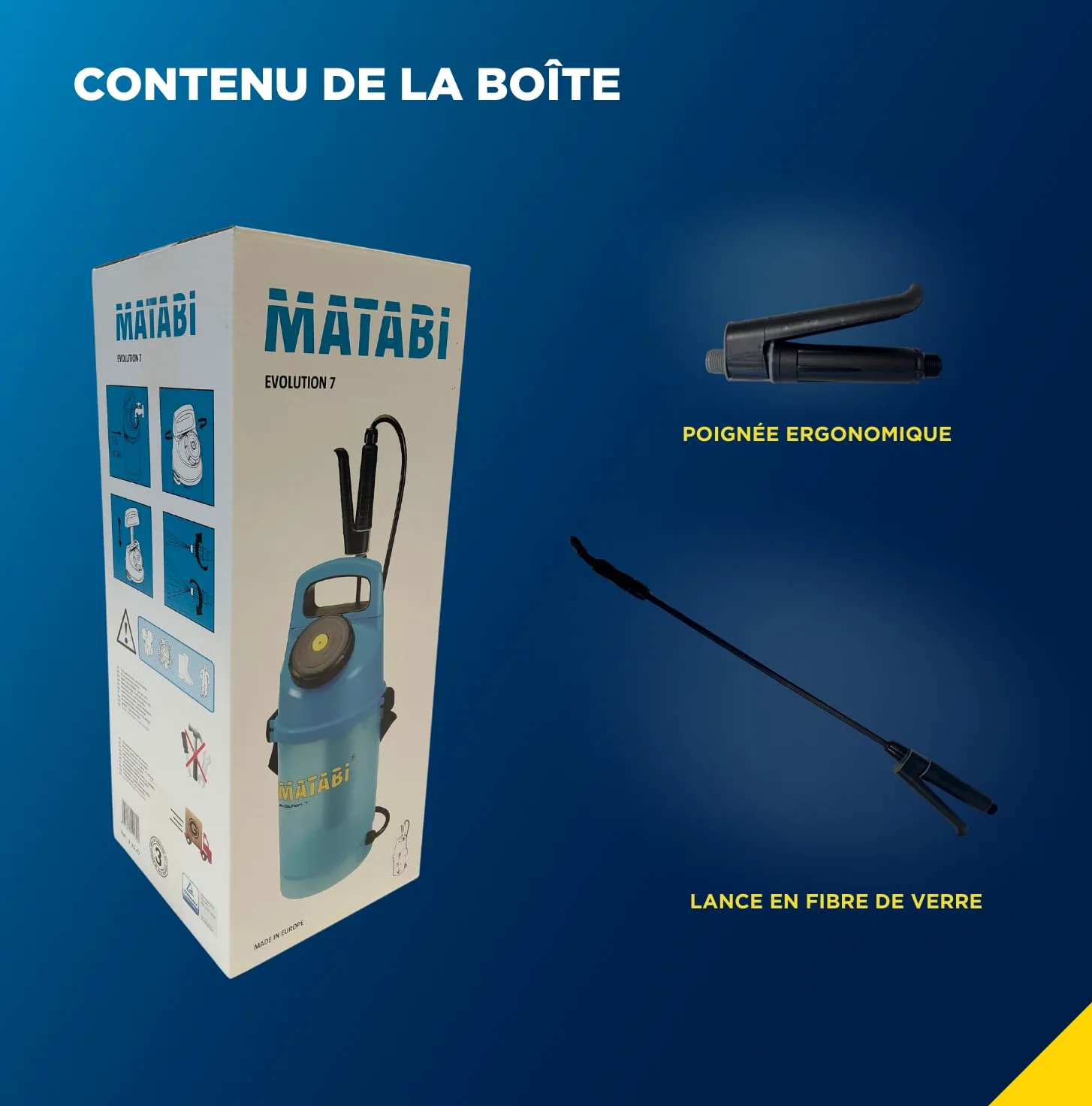 Matabi Evolution 7 - Pulvérisateur de Jardin 5L - Lance Fibre de Verre | Pulvérisateur manuel à pression préalable, tuyau 1,3 m, bouchon doseur intégré, pour potager et jardin