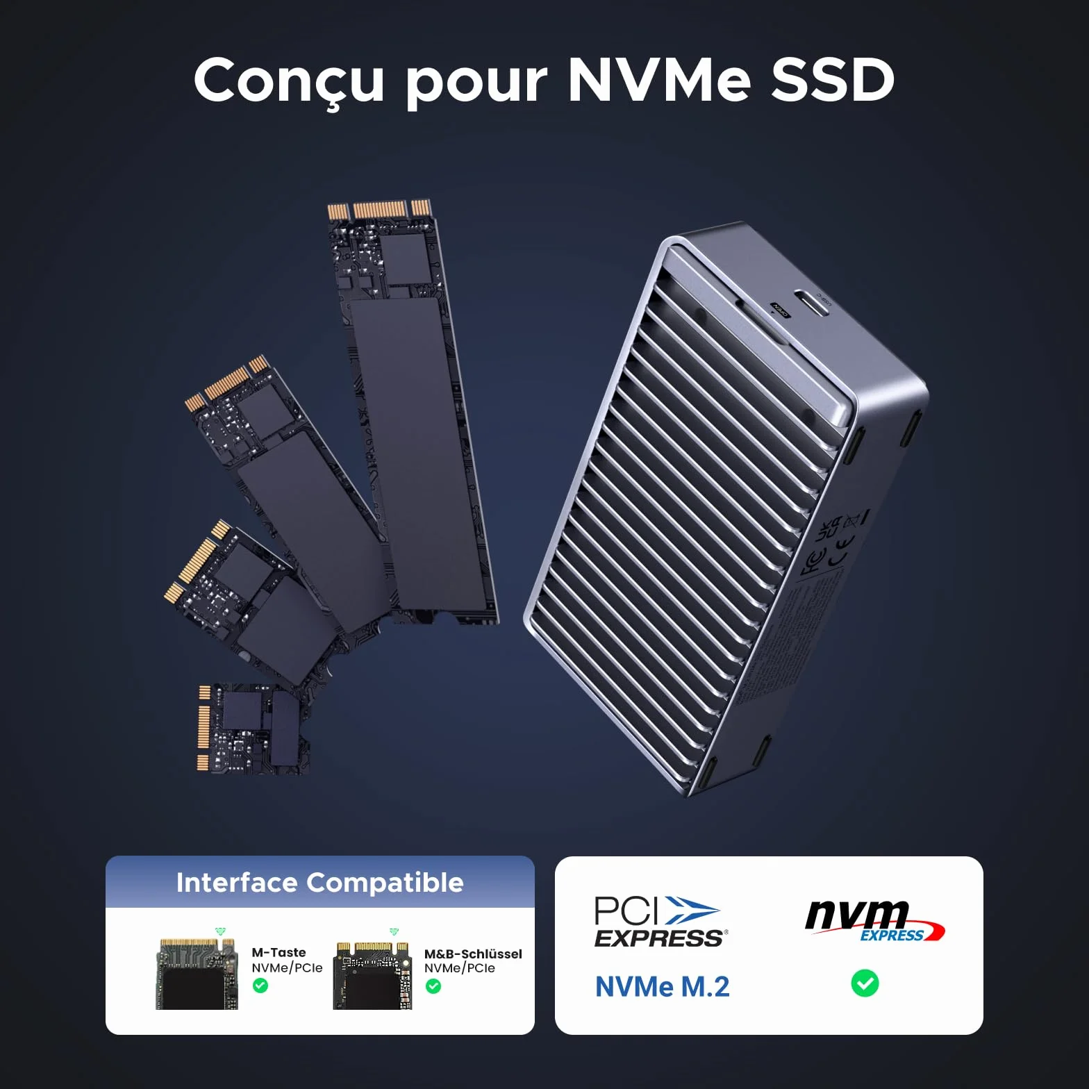 UGREEN Boîtier SSD M2 40Gbps USB 4 NVMe Compatible Thunderbolt 4/3 Aluminium