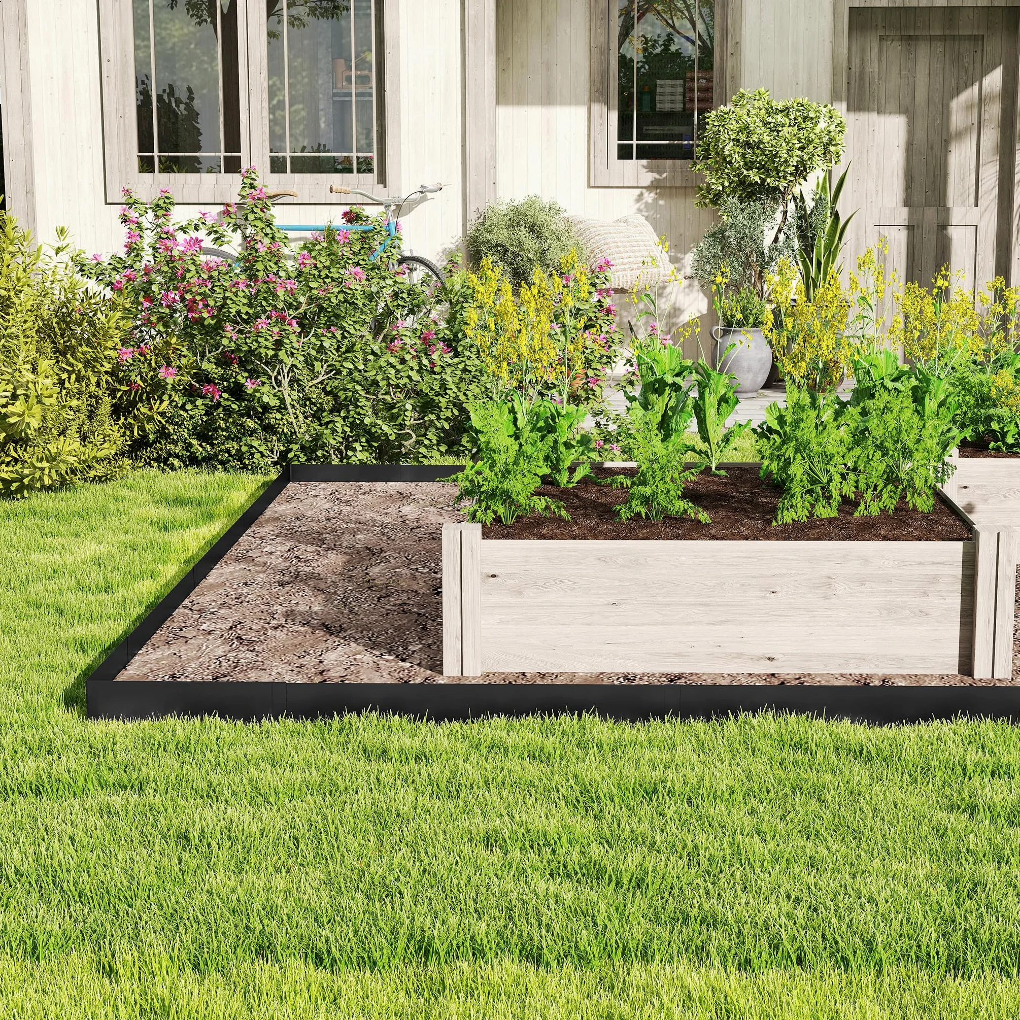 Aufun Lot de 15 bordures de pelouse en métal galvanisé - 15,9 m - Flexible - Avec pointes - Pour cour, jardin, ferme, noir - 106 cm L x 16 cm H