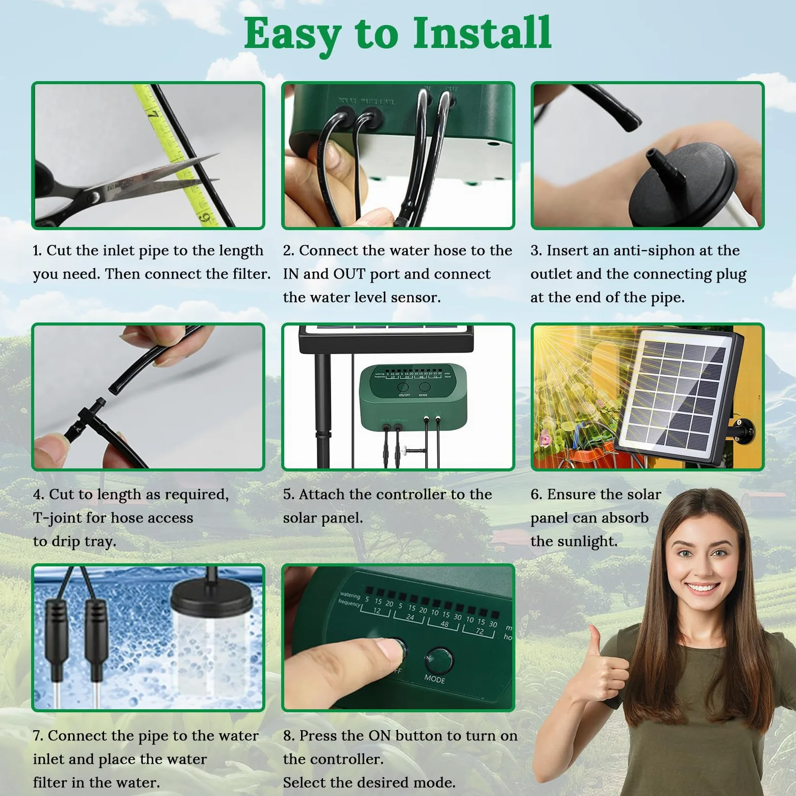 SoulBay Kit d'irrigation Goutte à Goutte Automatique à énergie Solaire, 12 Modes de Synchronisation, avec tuyau d'arrosage de 15 m pour jardin intérieur et extérieur en pot