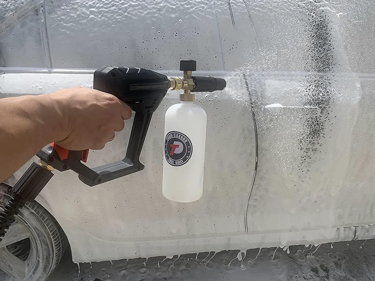 Tool Daily Pistolet Court avec Canon à Mousse,Adaptateur pour Karcher K2-K7 | Lance à Mousse 1 L, Pistolet avec 5 Embouts de Buse, pour Lavage de Voiture, Connecteur M22 et Raccord Rapide 1/4", 280 bar