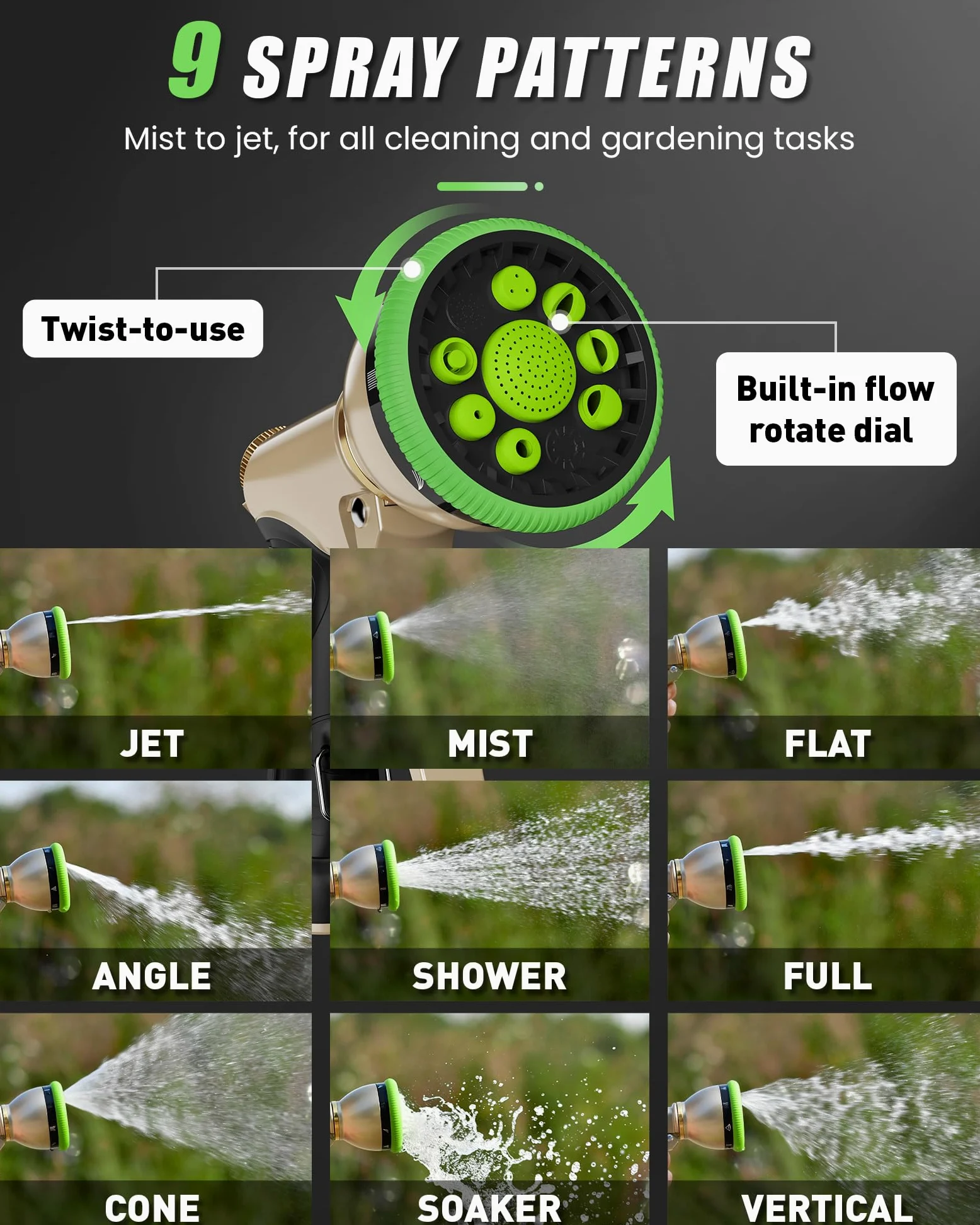 RAINPOINT Pistolet pulvérisateur de jardin - Débit d'eau réglable - Vert