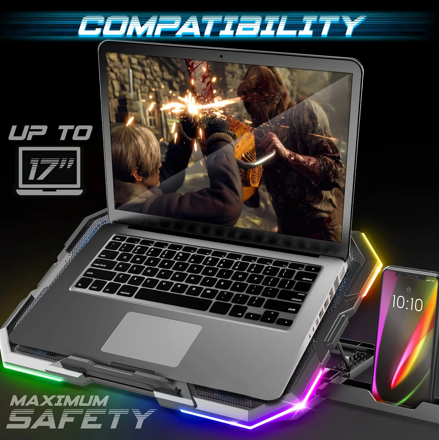SPIRIT OF GAMER Refroidisseur PC Portable 10"-17" 6 Ventilateurs Silencieux RGB Support Ventilé pour Ordinateur Portable